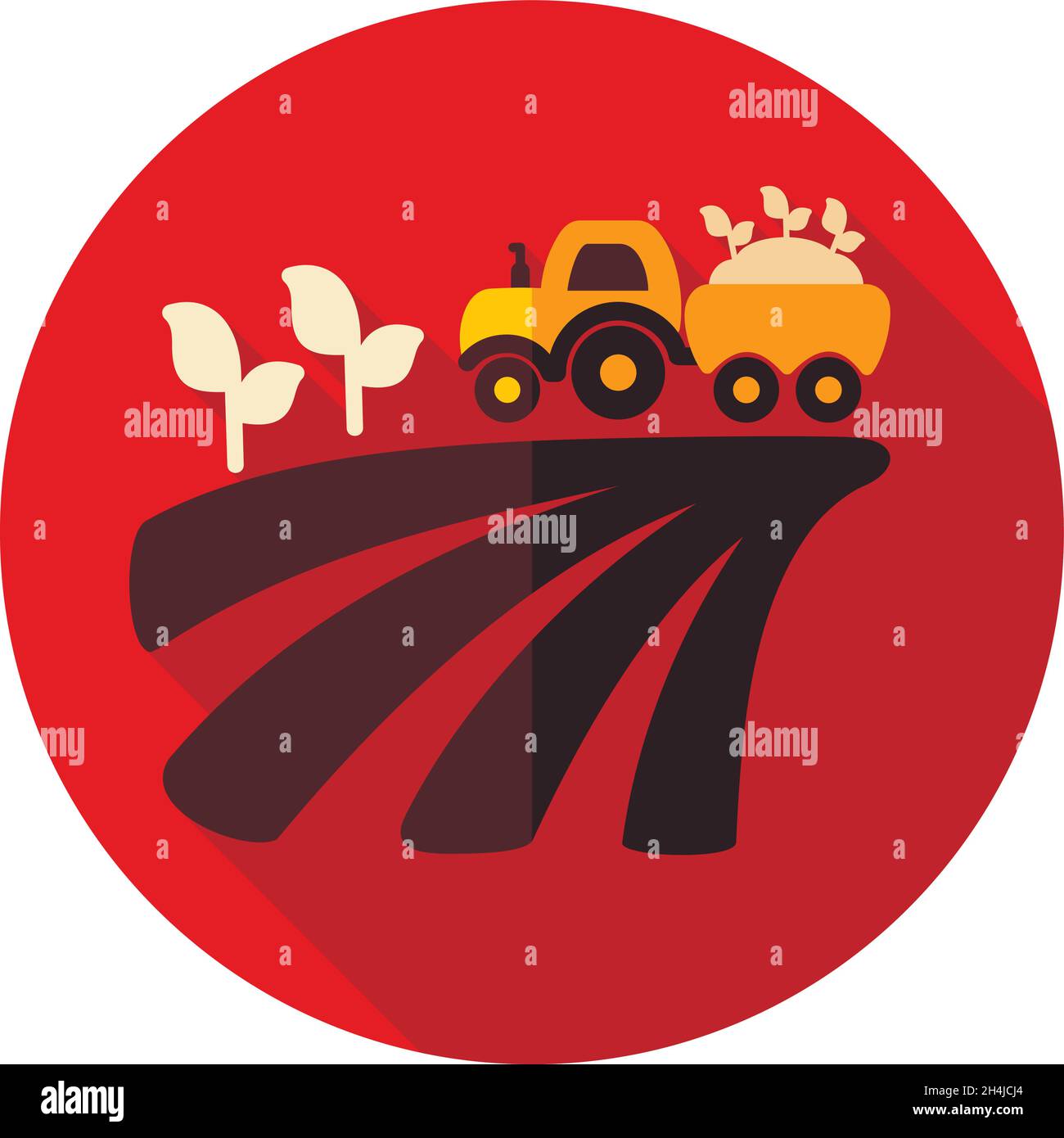 Tractor on field harvest seedling flat icon. Agriculture sign. Graph ...