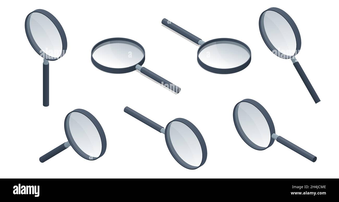 Isometric Magnifying Glass. Magnifier or Loupe. Convex lens that is
