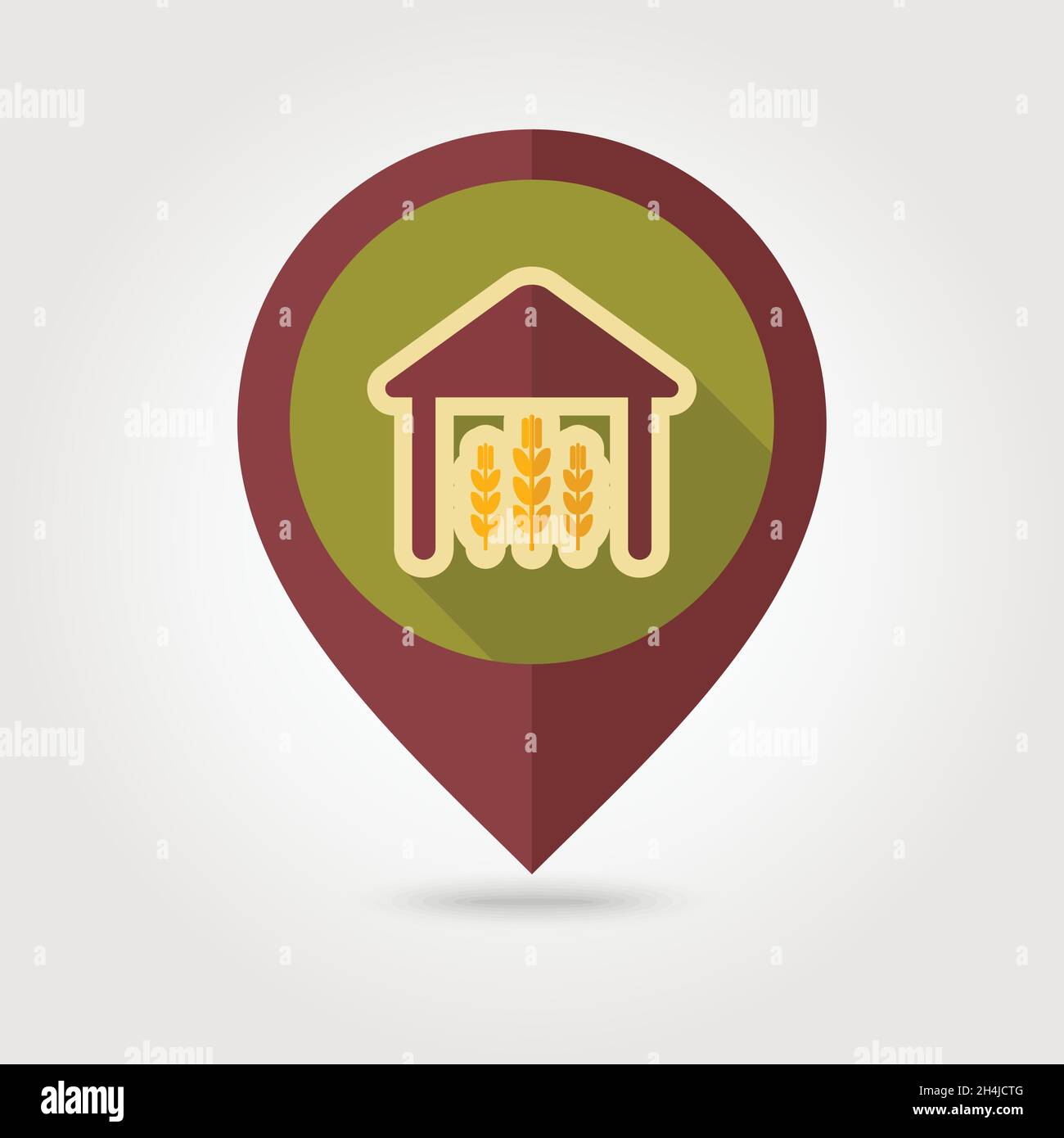 Barn flat mapping pin icon with long shadow, eps 10 Stock Vector