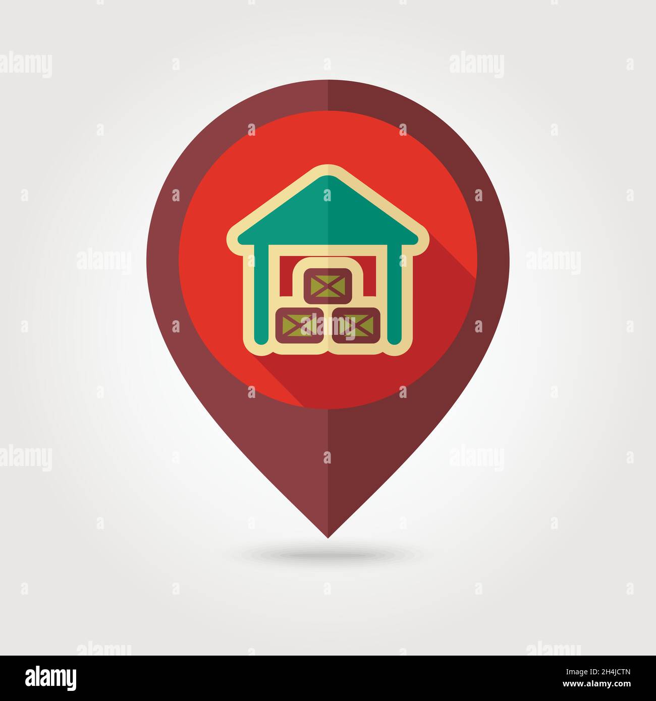 Shed flat mapping pin icon with long shadow, eps 10 Stock Vector