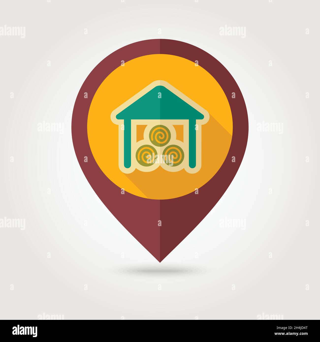 Shed flat mapping pin icon with long shadow, eps 10 Stock Vector