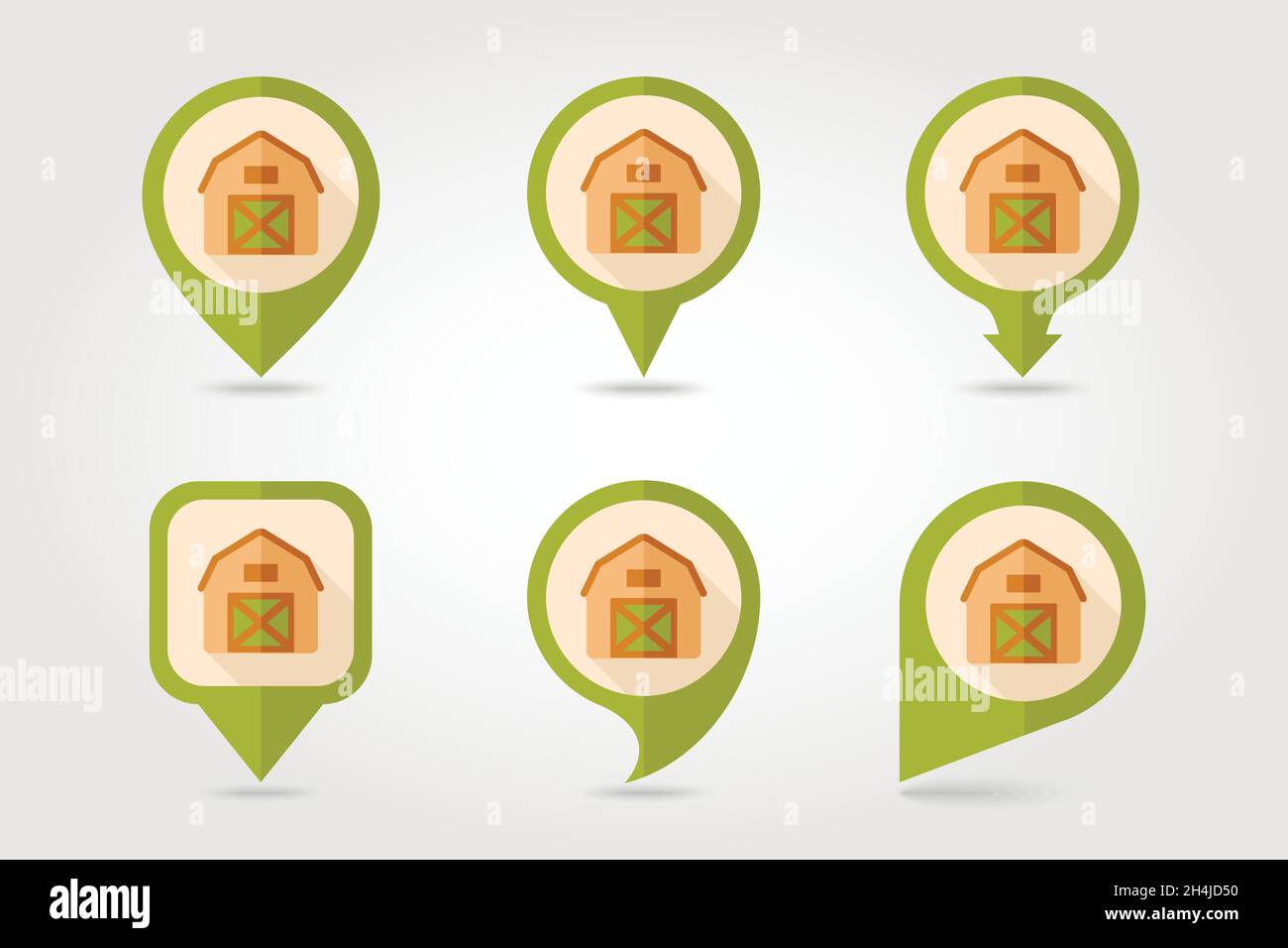 Barn house flat mapping pin icon with long shadow, eps 10 Stock Vector