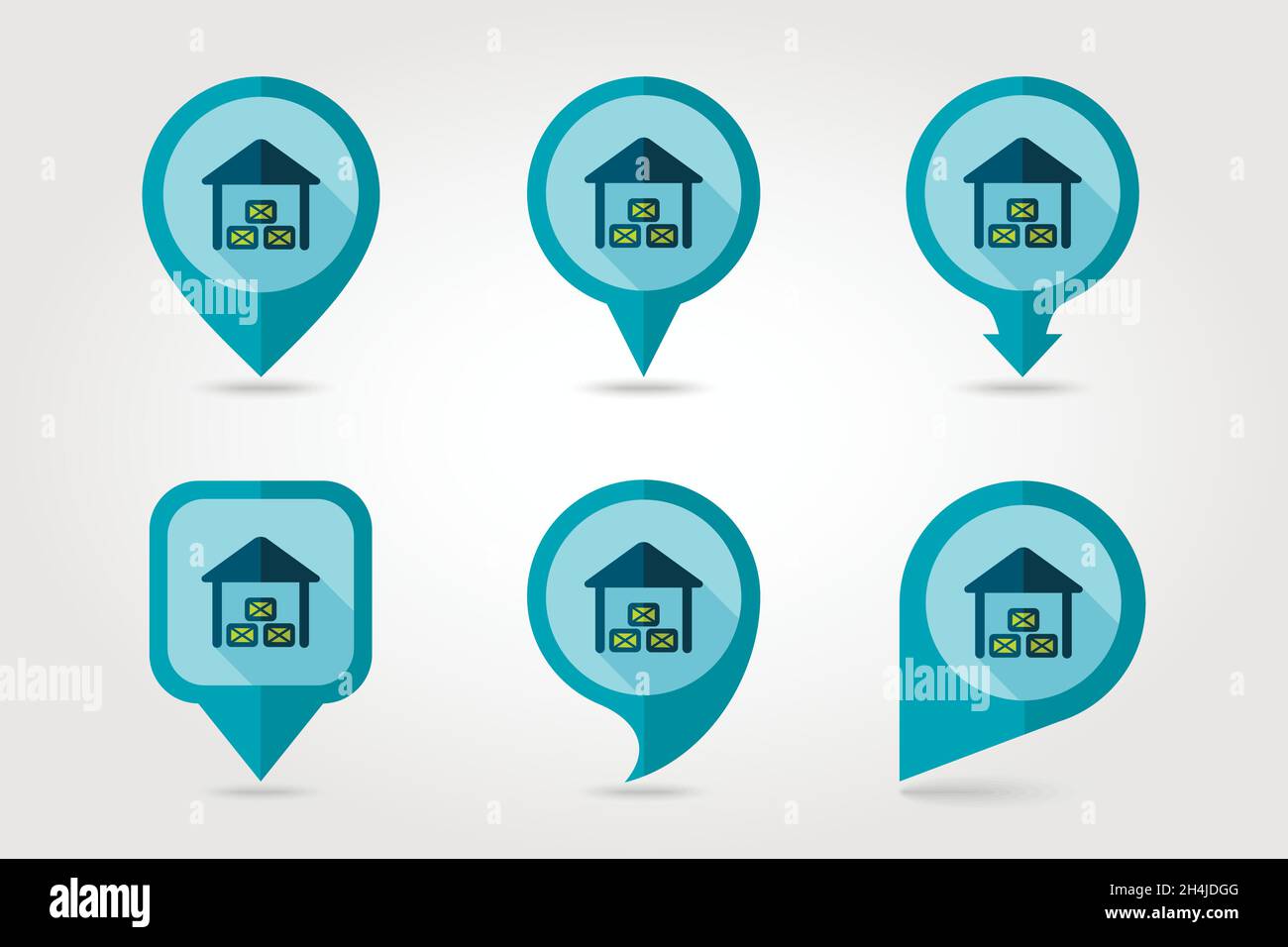 Shed flat mapping pin icon with long shadow, eps 10 Stock Vector