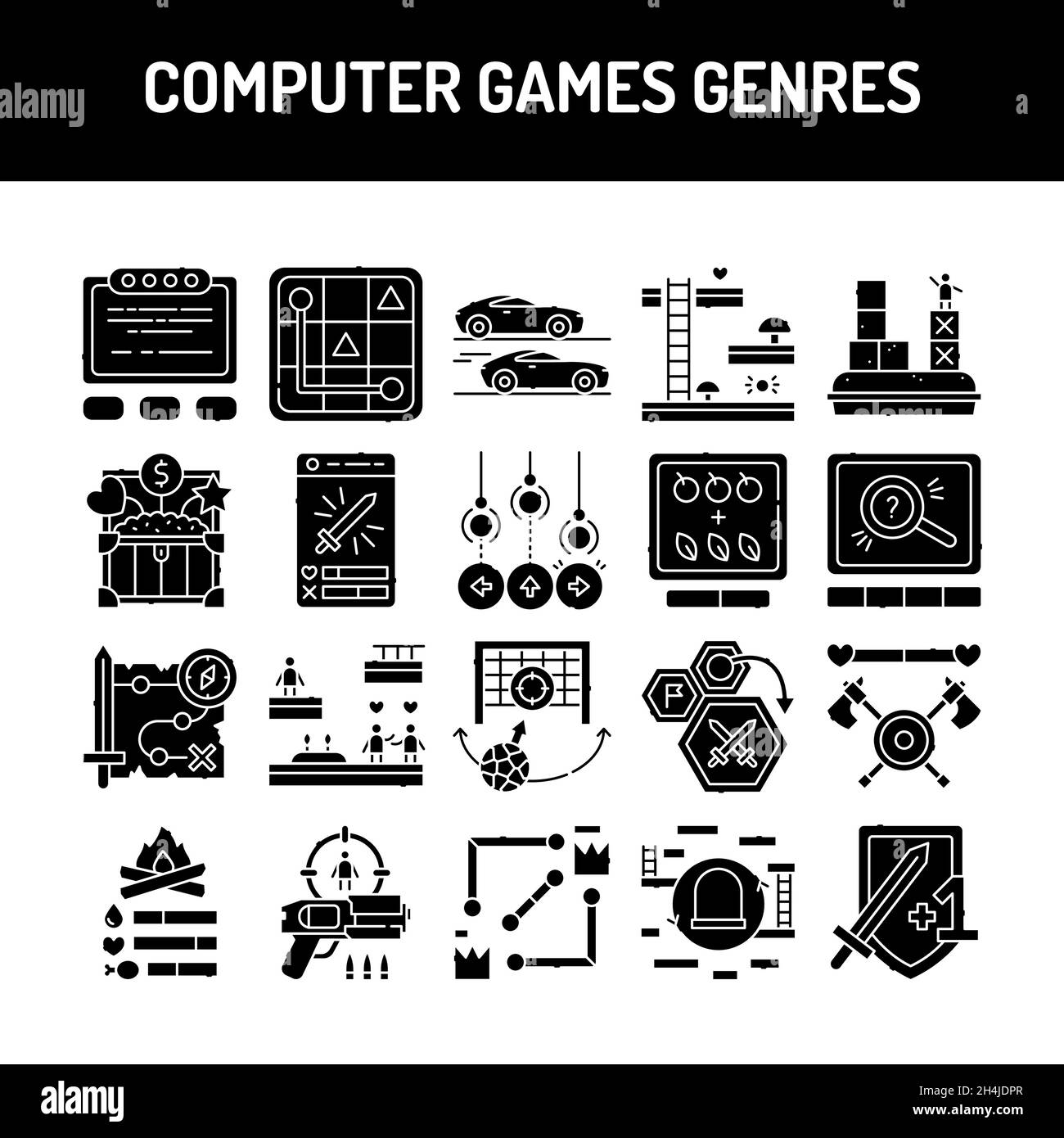 Computer games genres olor line icons set. Pictogram for web page ...