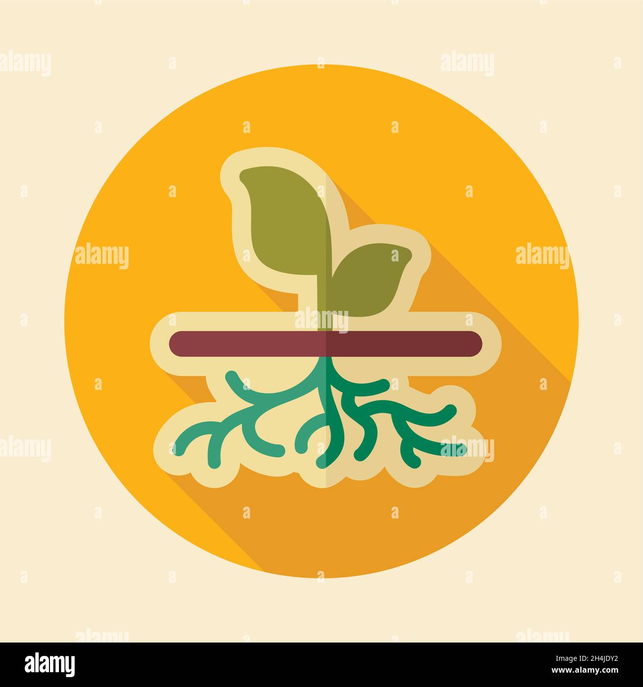 Plant with roots flat vector icon outline isolated, garden, eps 10 ...