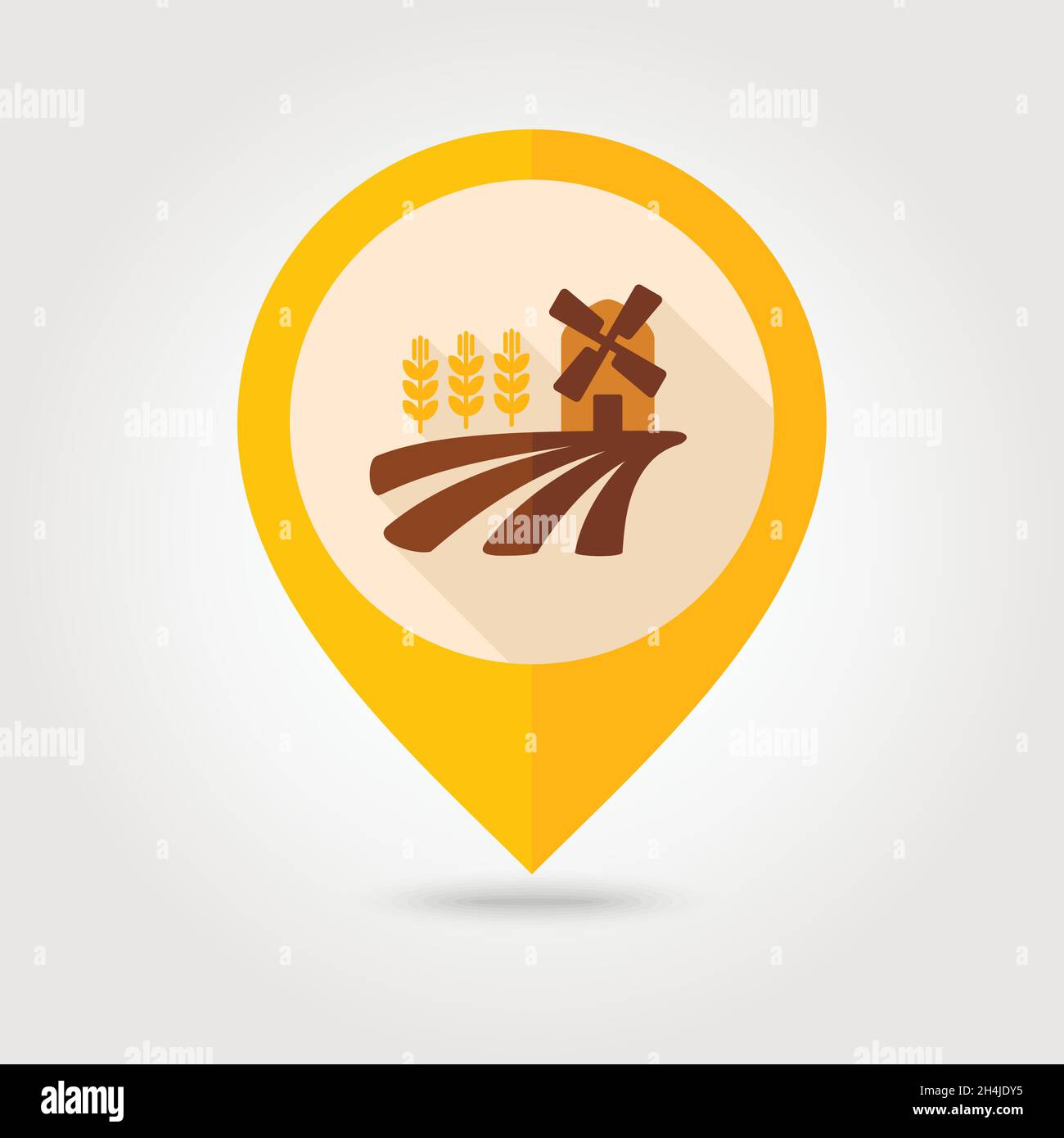 Field with a mill and wheat flat mapping pin icon with long shadow, eps ...
