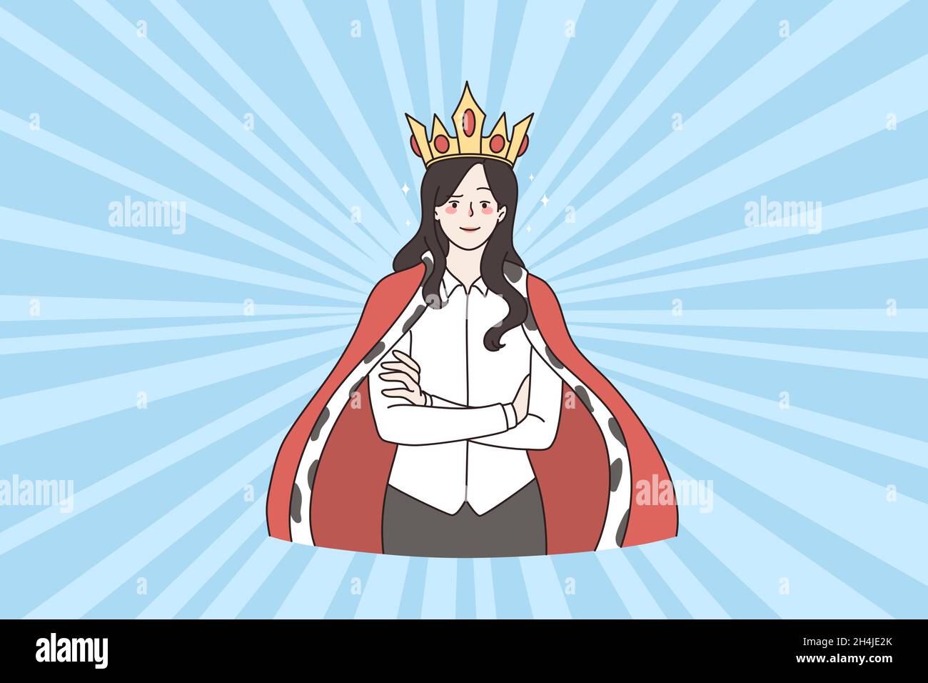 Businesswoman in crown and robe feel successful confident at work ...