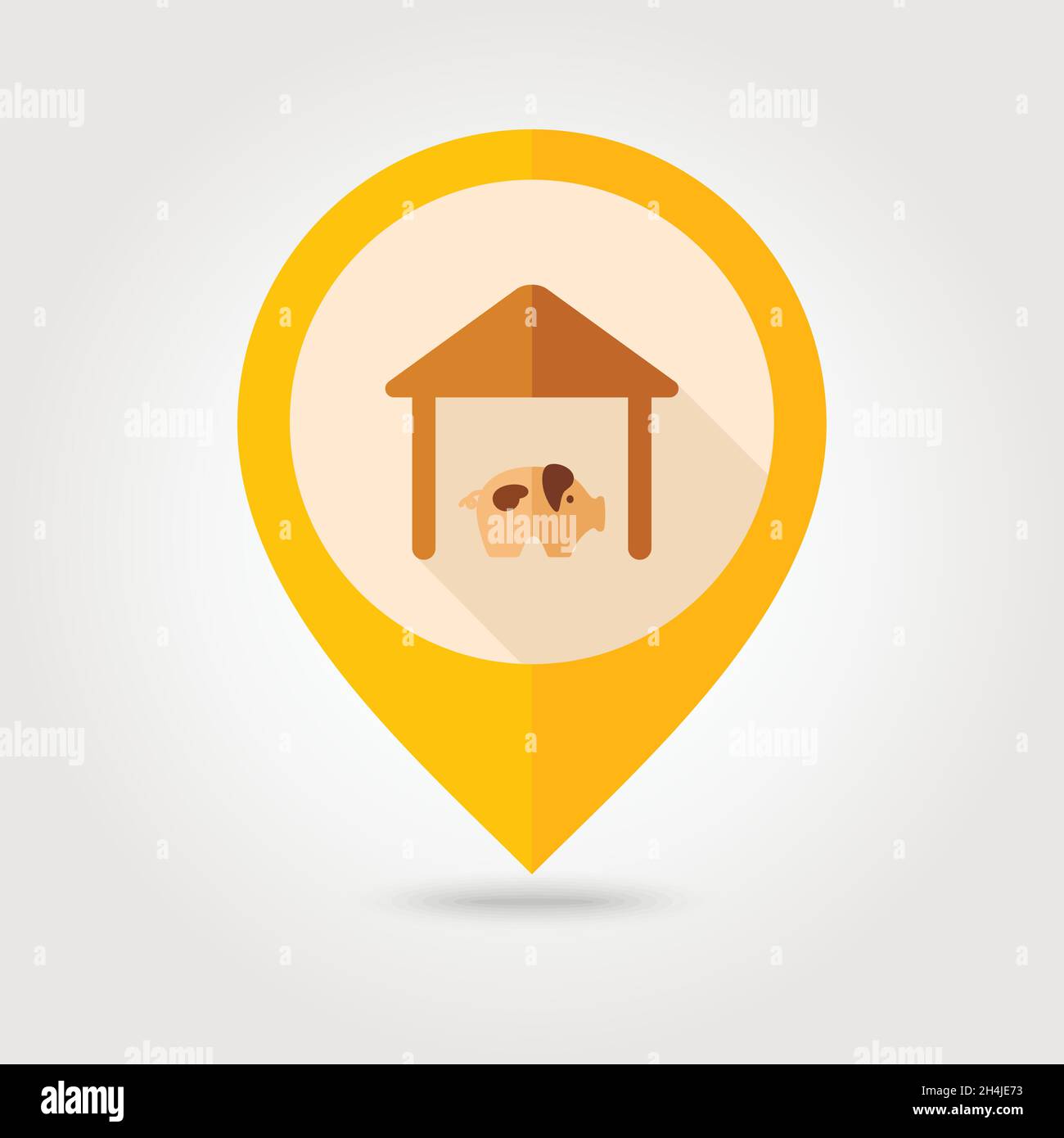 Pigsty flat mapping pin icon with long shadow, eps 10 Stock Vector