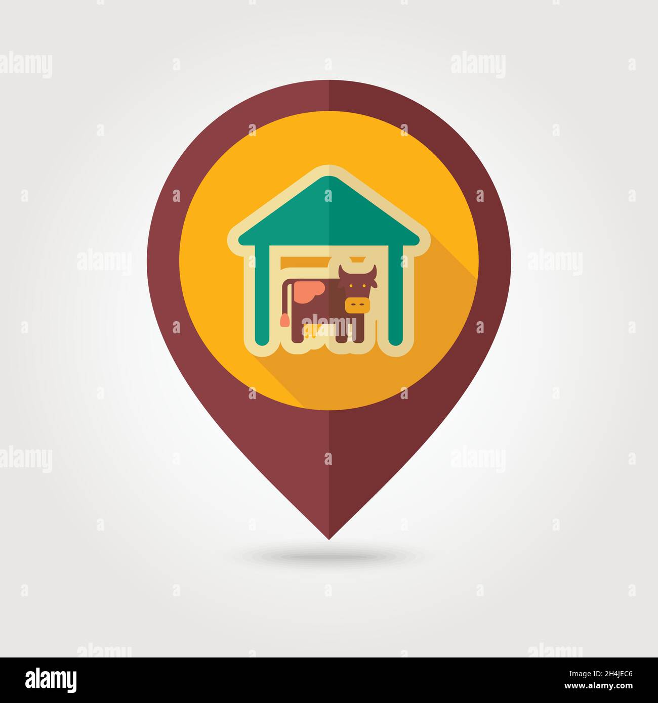 Cowshed flat mapping pin icon with long shadow, eps 10 Stock Vector