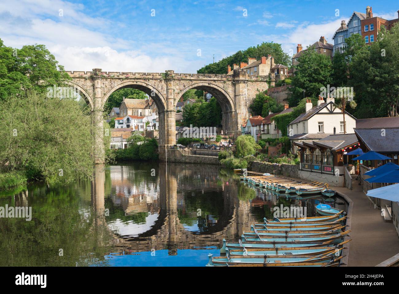 Knaresborough bridge, view in summer of the railway viaduct spanning