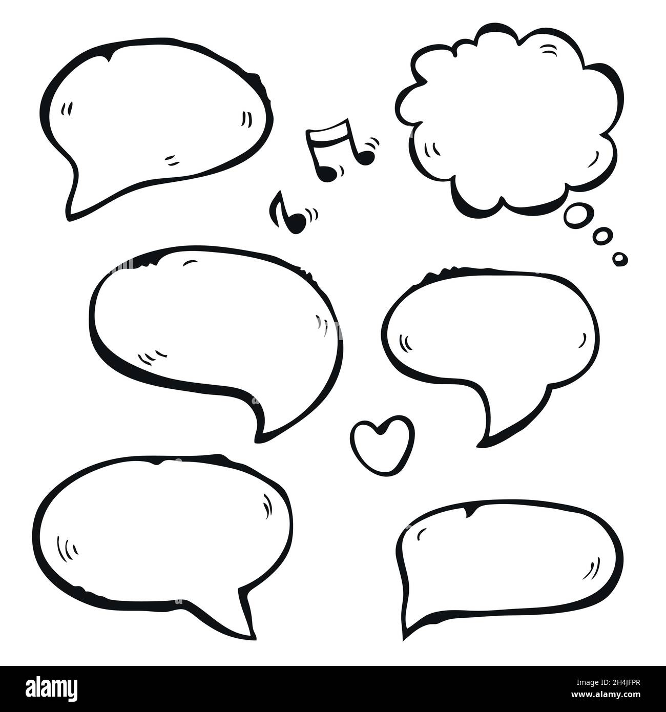 Speech bubble vector set, hand drawn collection, isolated on white background Stock Vector
