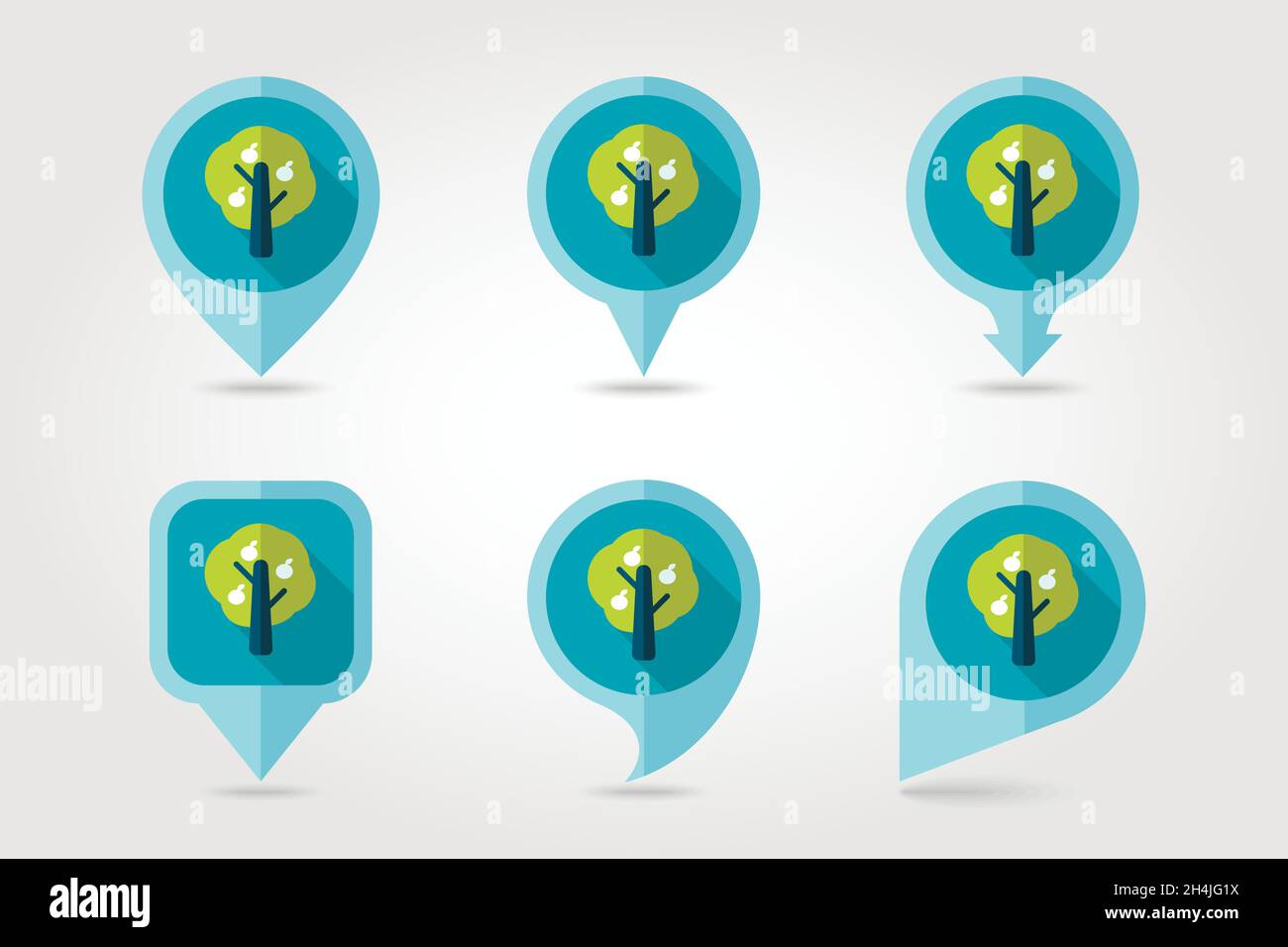 Fruit tree flat mapping pin icon with long shadow, eps 10 Stock Vector