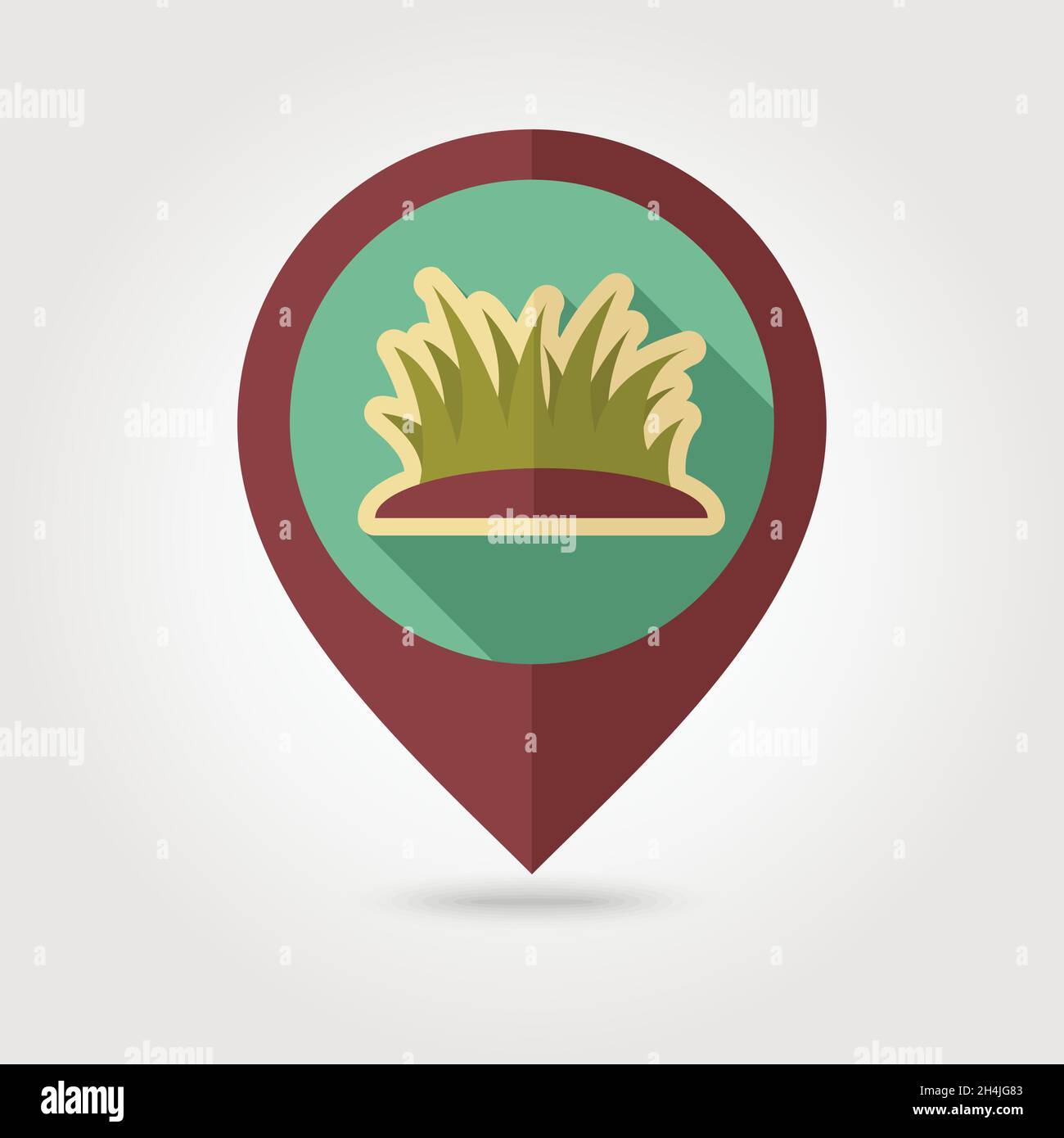 Grass flat mapping pin icon with long shadow, eps 10 Stock Vector