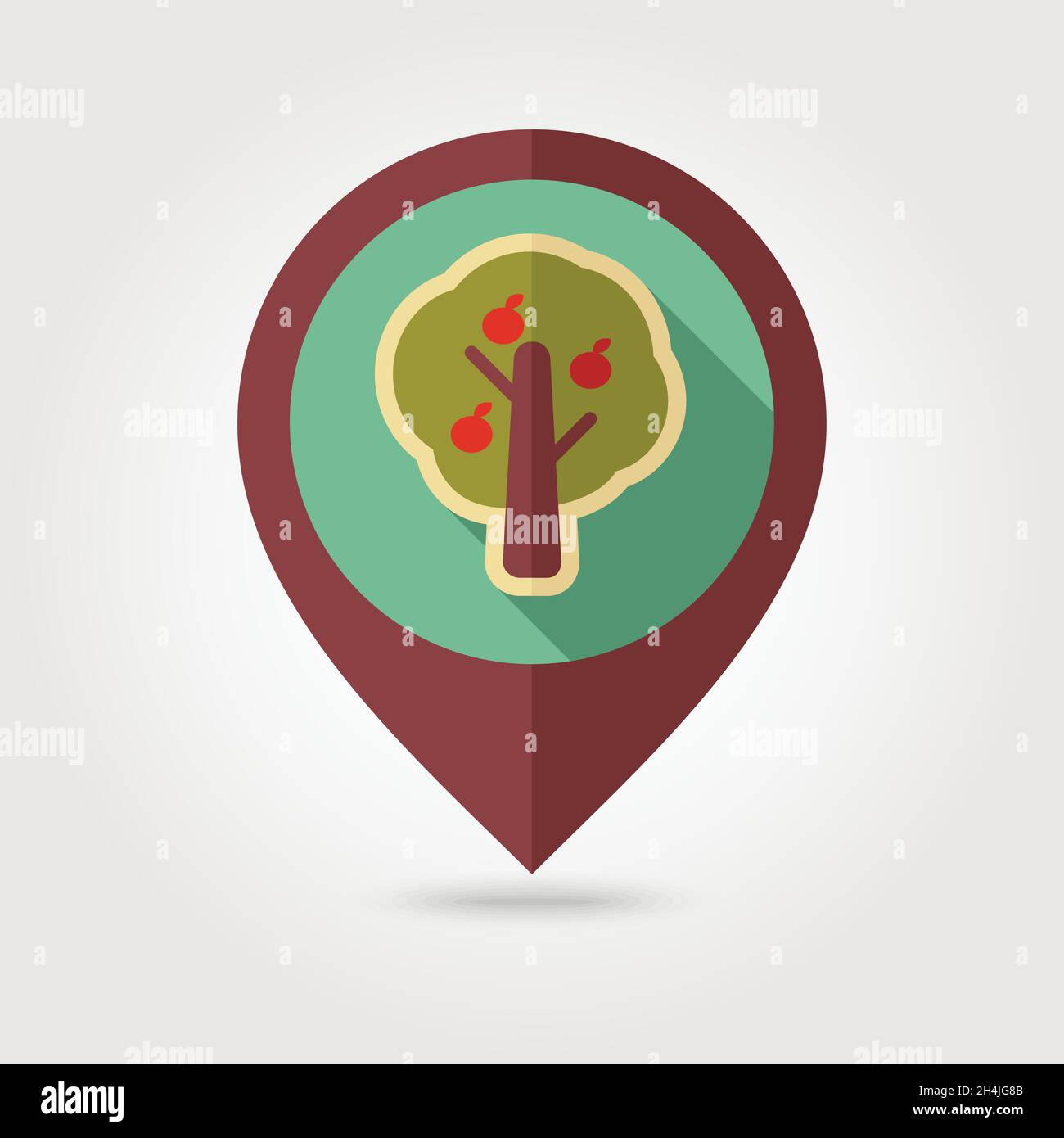 Fruit tree flat mapping pin icon with long shadow, eps 10 Stock Vector
