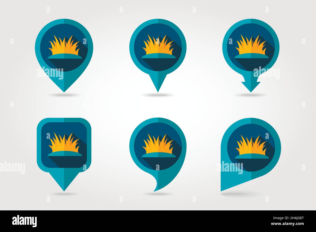 Grass flat mapping pin icon with long shadow, eps 10 Stock Vector