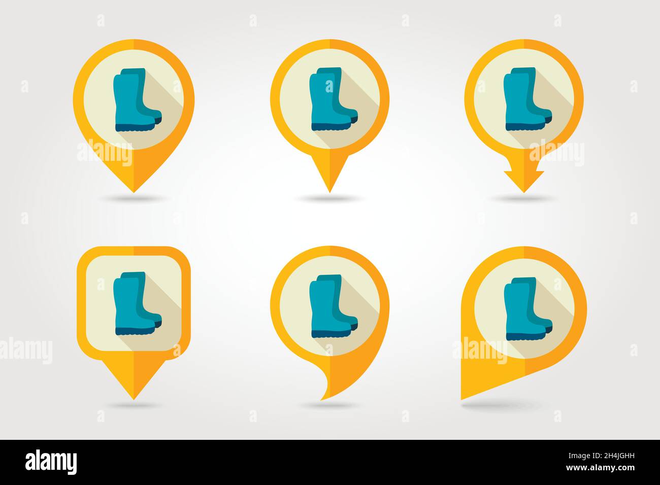 Rubber boots, gumboots, wellies flat vector pin map icon. Map pointer ...