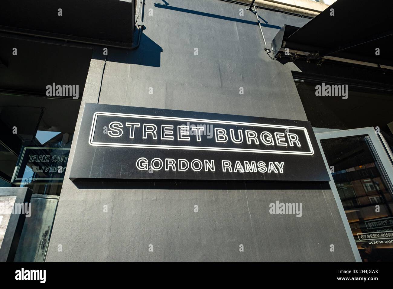 London- November 2021: Gordon Ramsay Street Burger restaurant on Kensington High Street Stock Photo