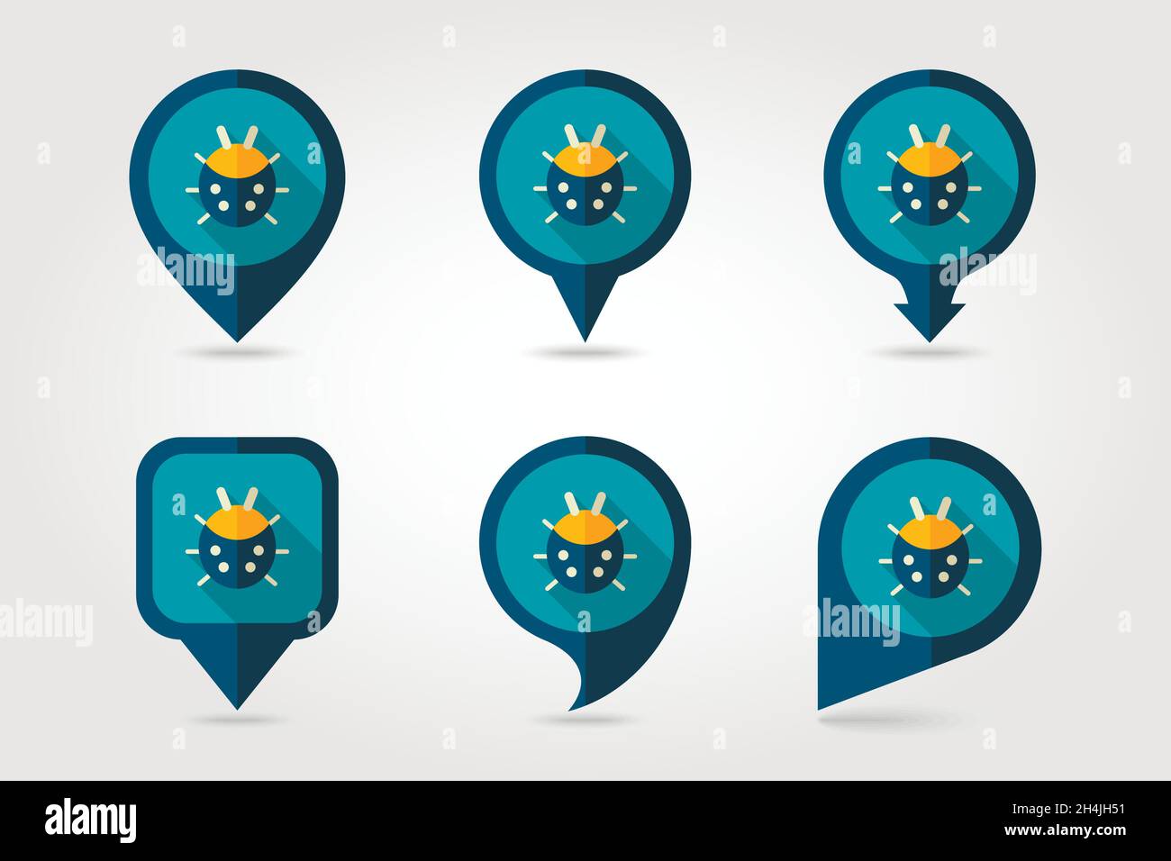 Ladybug flat vector pin map icon. Map pointer. Map markers. Garden, eps 10 Stock Vector