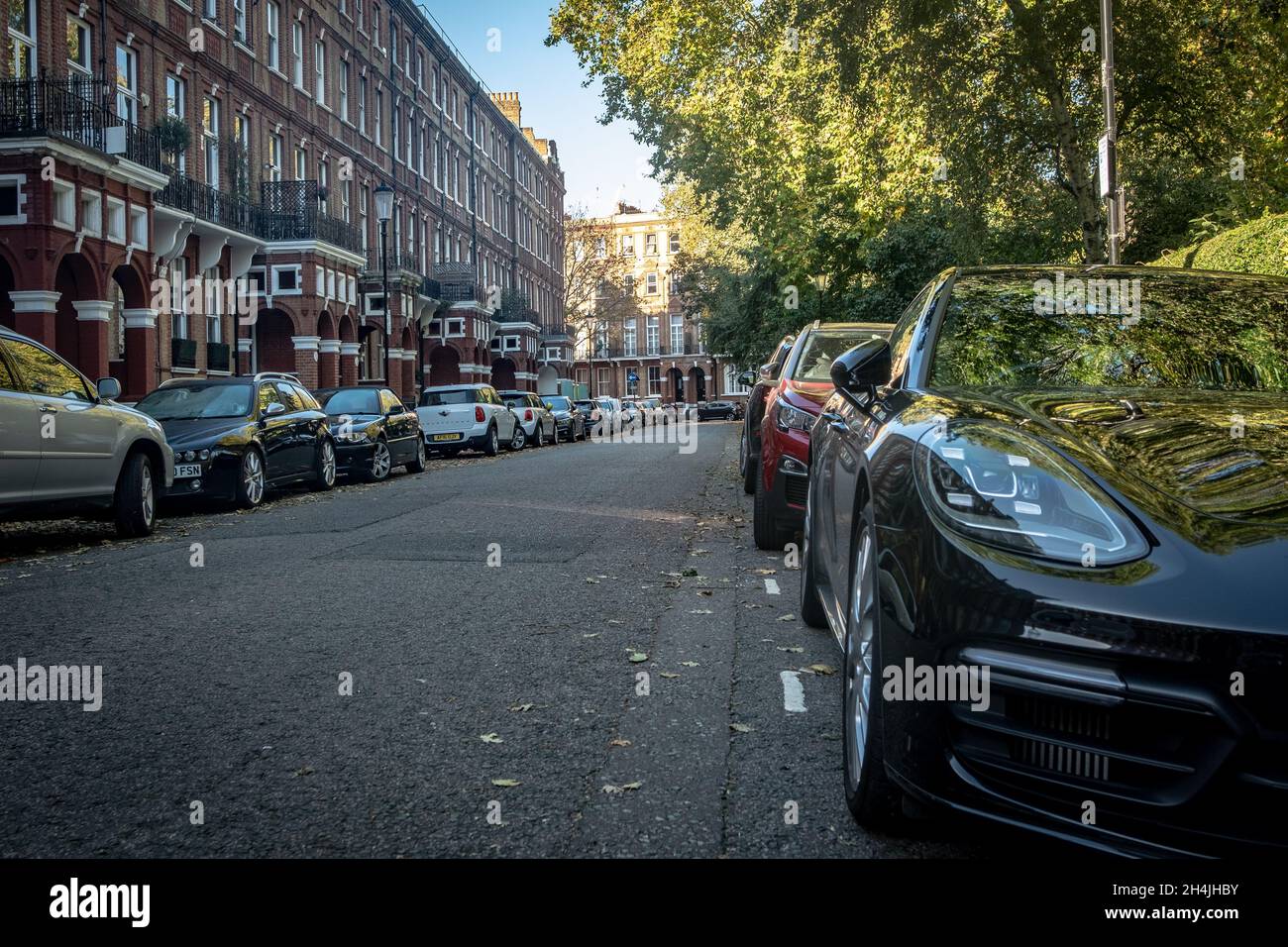 London- November, 2021: Nevern Square in Earls Court area of Kensington. An attractive Georgian square of townhouses and hotels Stock Photo