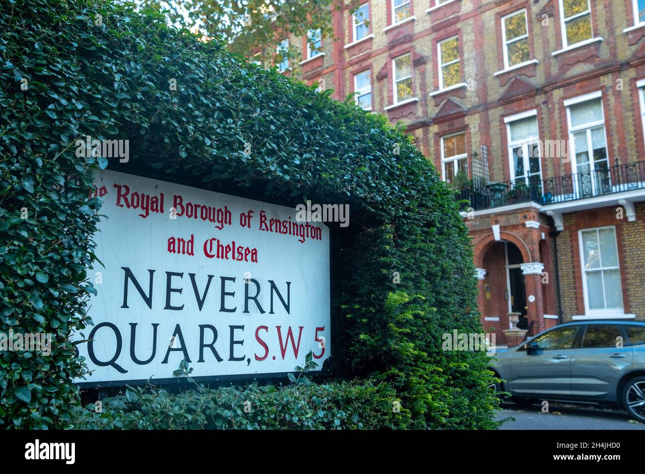 London- November, 2021: Nevern Square in Earls Court area of Kensington. An attractive Georgian square of townhouses and hotels Stock Photo
