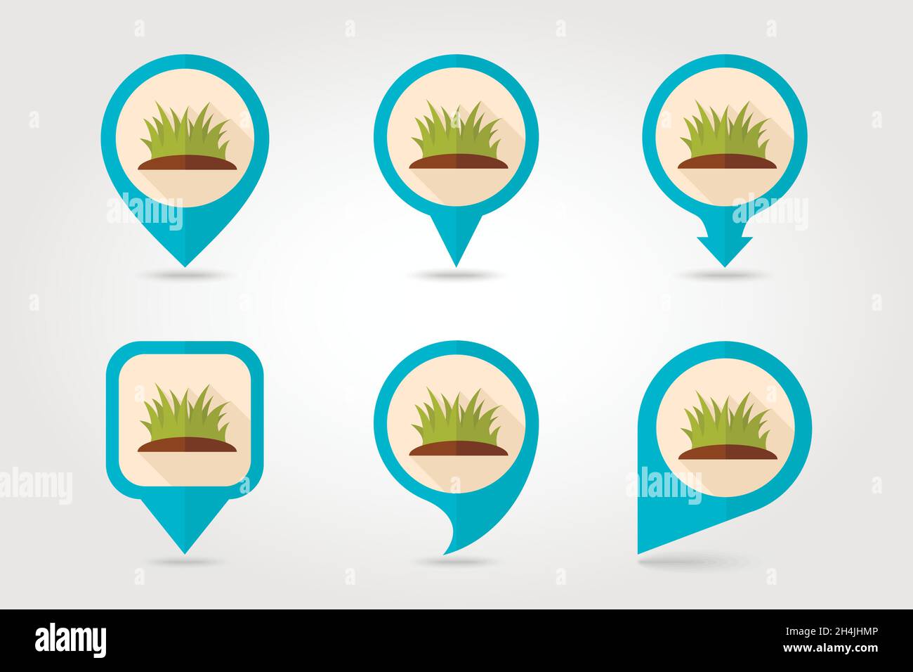 Grass flat mapping pin icon with long shadow, eps 10 Stock Vector