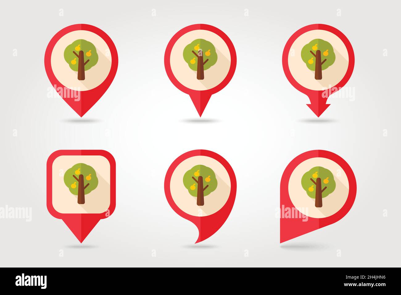 Fruit tree flat mapping pin icon with long shadow, eps 10 Stock Vector