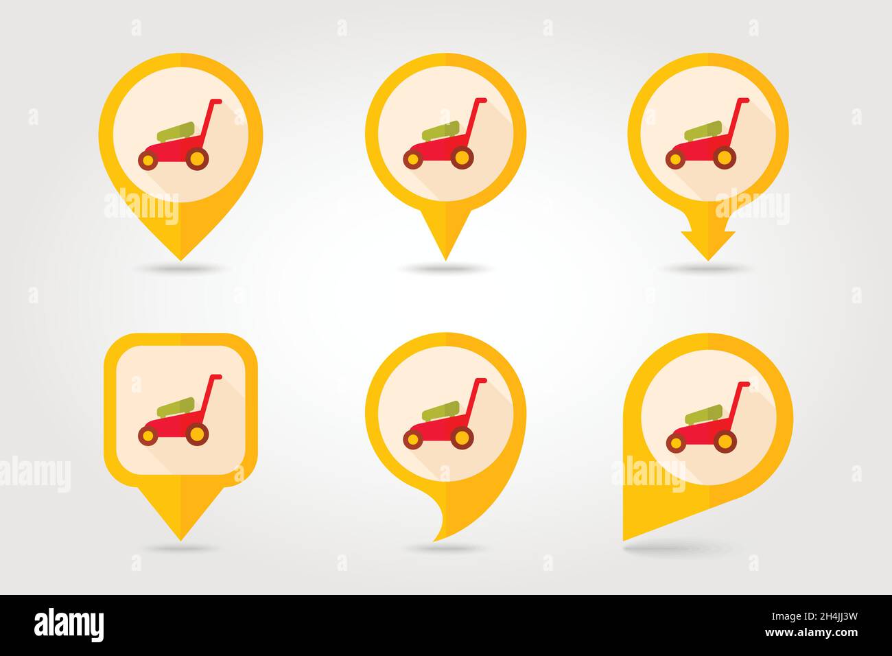Lawn Mowers flat vector pin map icon. Map pointer. Map markers. Garden ...