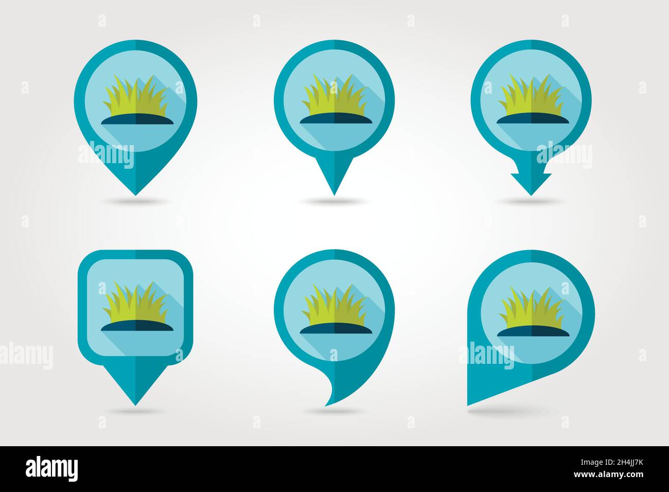 Grass flat mapping pin icon with long shadow, eps 10 Stock Vector