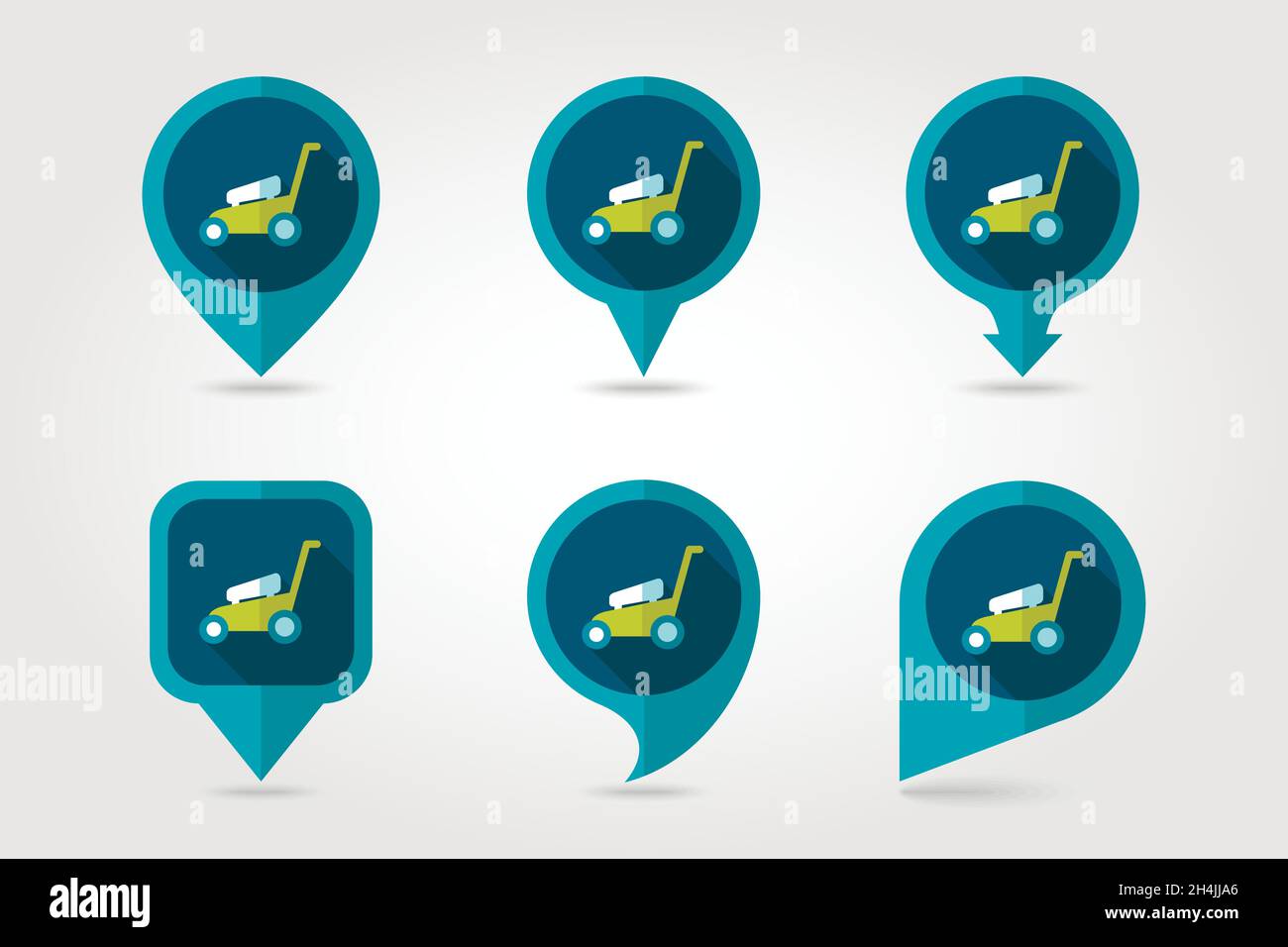 Lawn Mowers flat vector pin map icon. Map pointer. Map markers. Garden ...