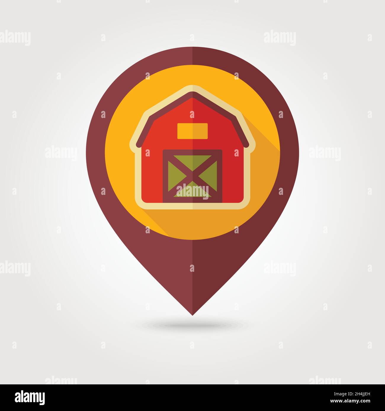 Barn house flat mapping pin icon with long shadow, eps 10 Stock Vector
