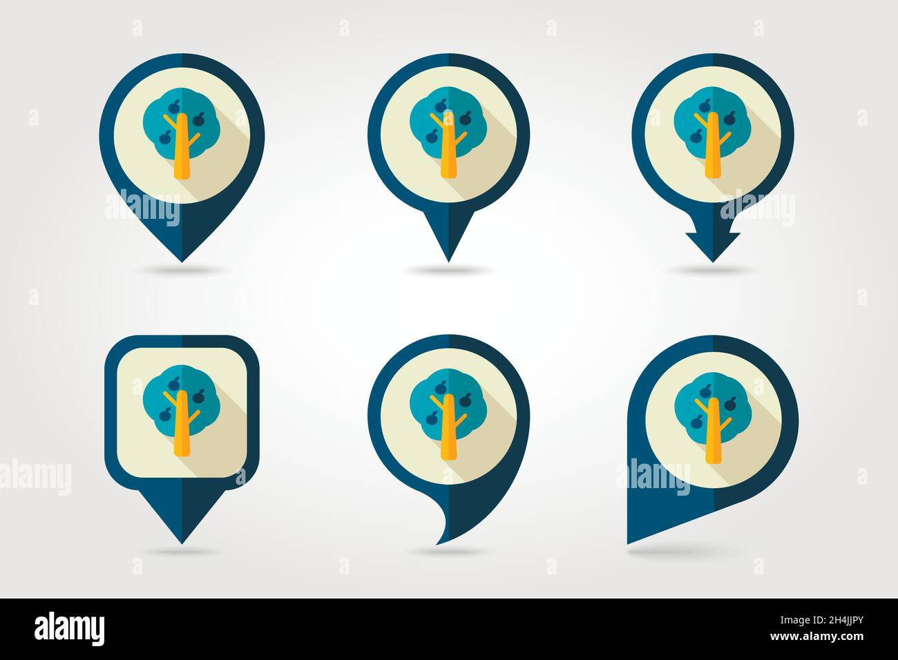 Fruit tree flat mapping pin icon with long shadow, eps 10 Stock Vector