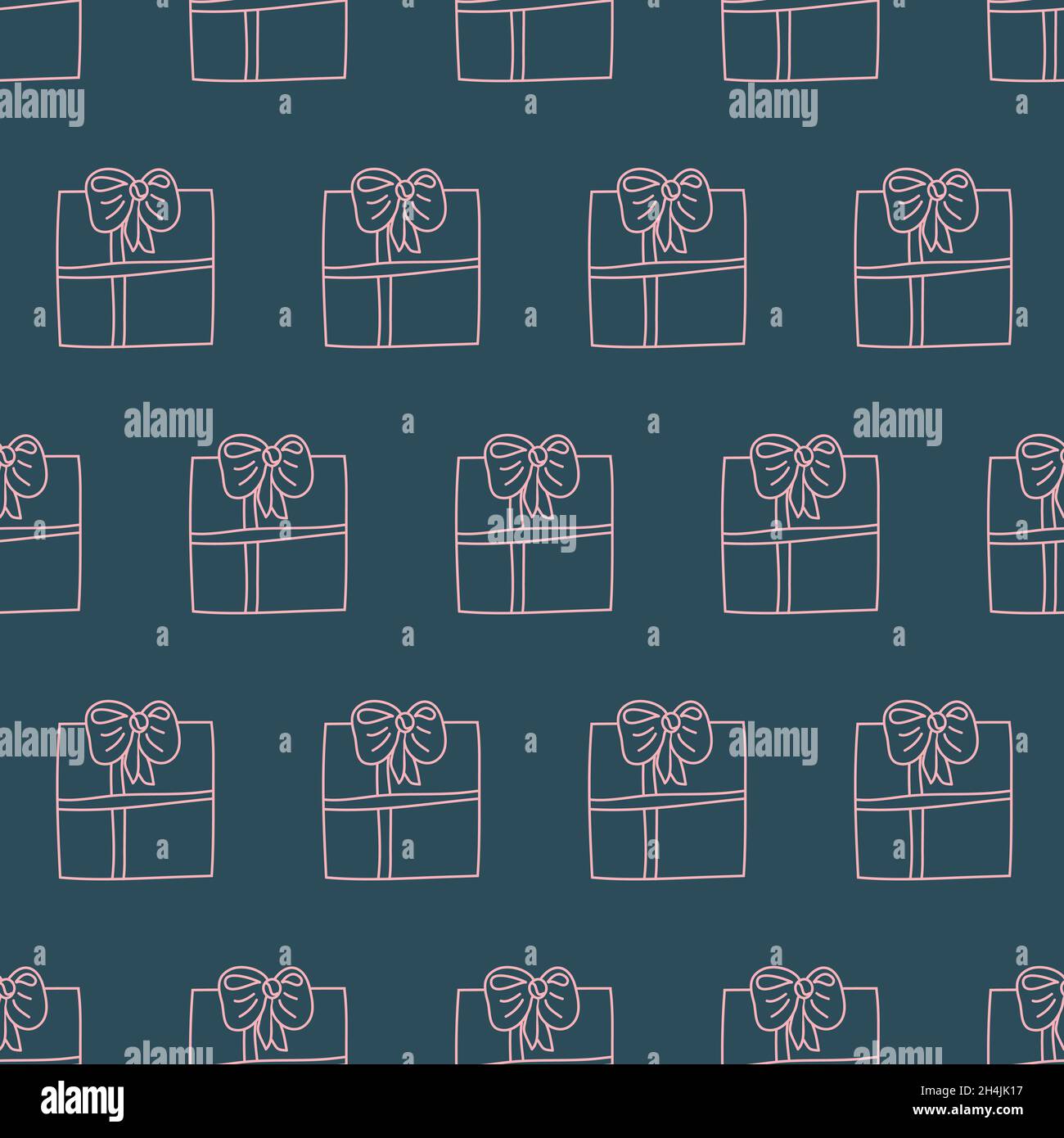 Gift box with a present, stroke on a dark background, hand drawing seamless pattern vector illustration Stock Vector