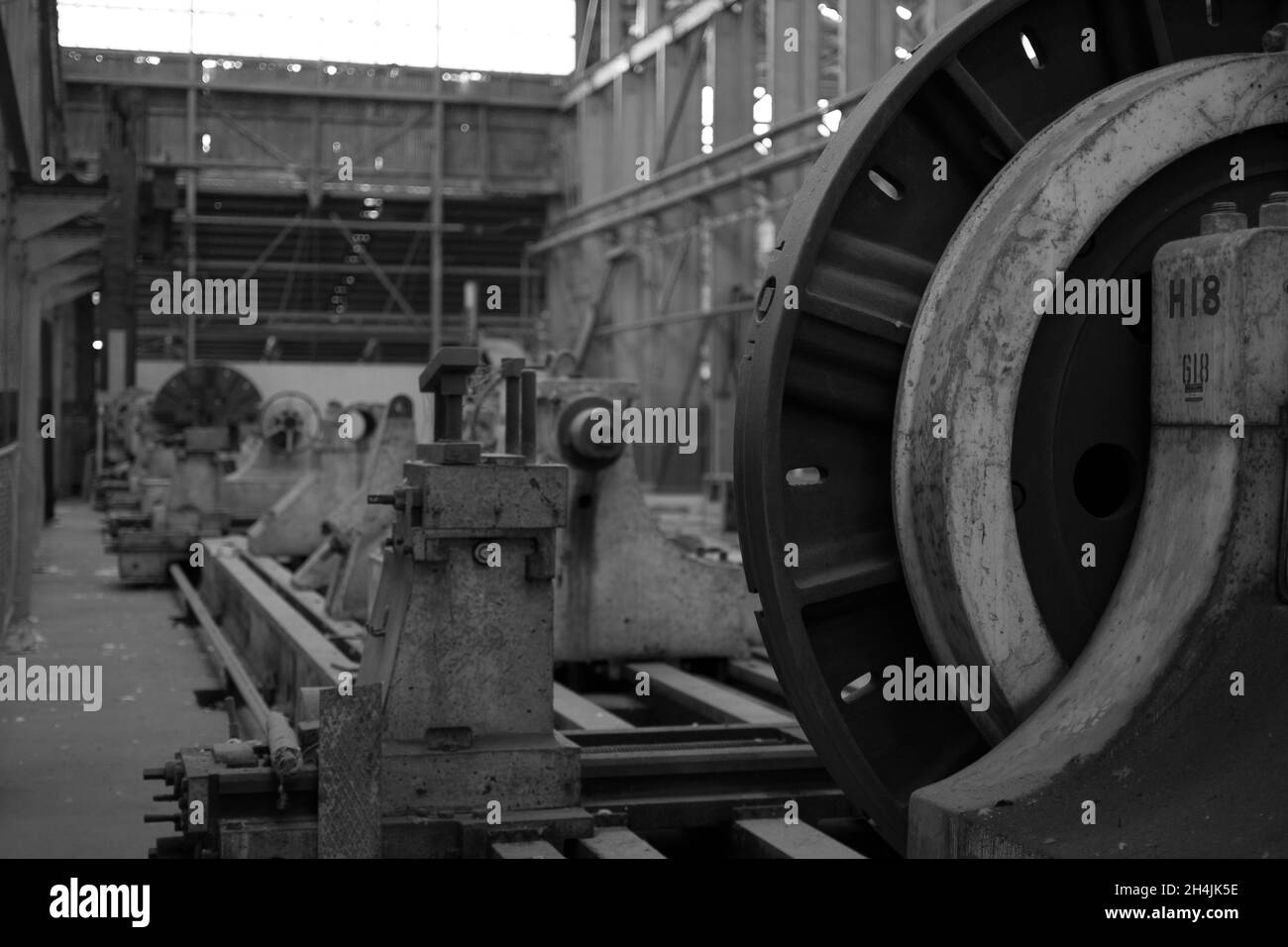 Grayscale shot of the industrial equipment. Stock Photo