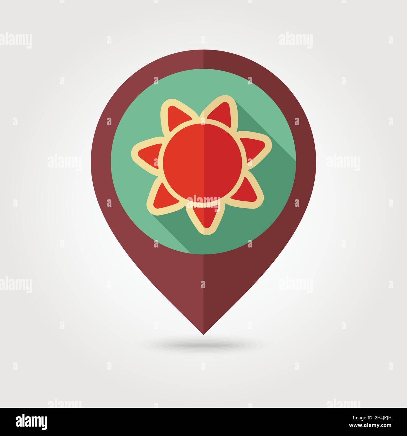 Sun flat mapping pin icon with long shadow, eps 10 Stock Vector