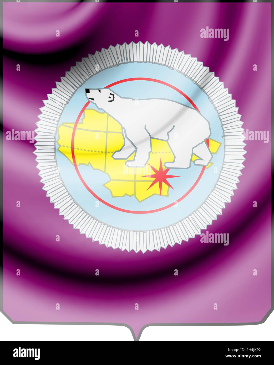 Chukotka autonomous okrug coat of arms, Russia. 3D Illustration. Stock Photo