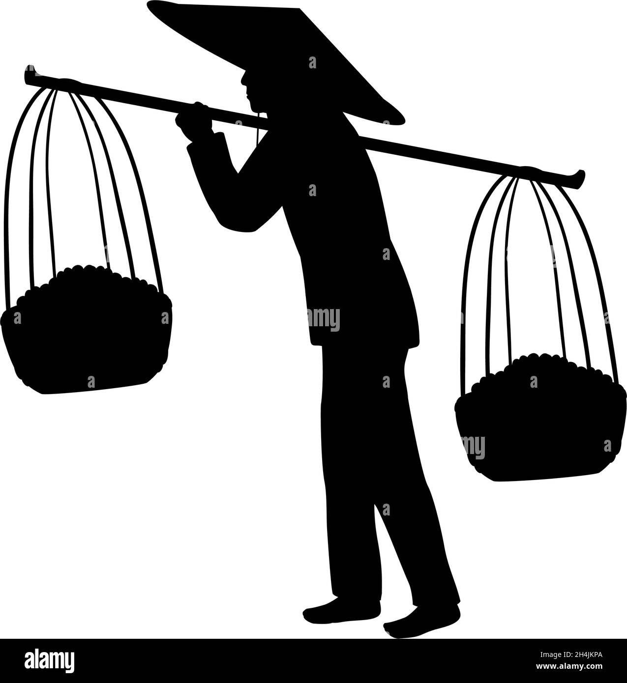 Silhouette Asian farmer carrying baskets. Stock Vector