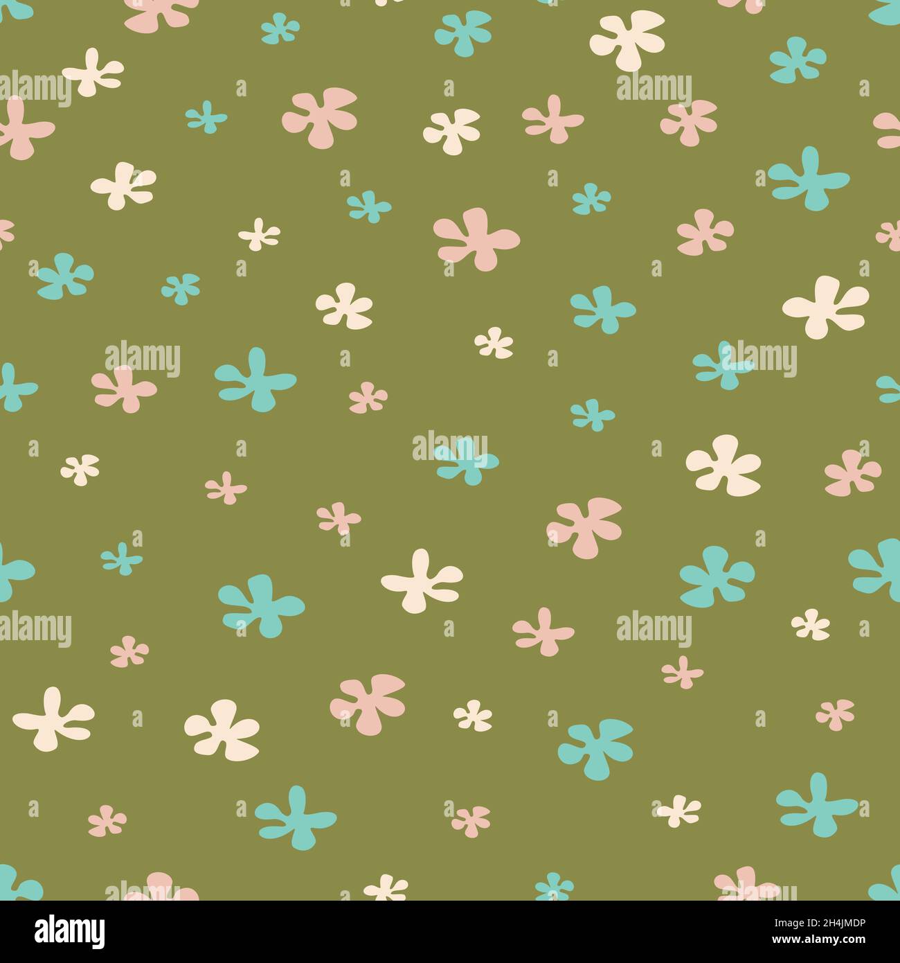 Vector seamless pattern with cute flowers. Design with different sizes flowers. Stock Vector