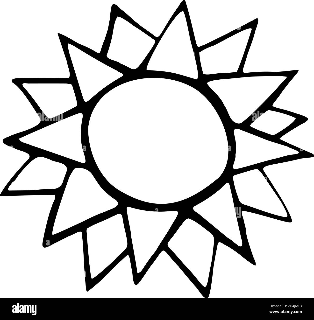 line sun Icon, linear drawing on white background. Stock Vector