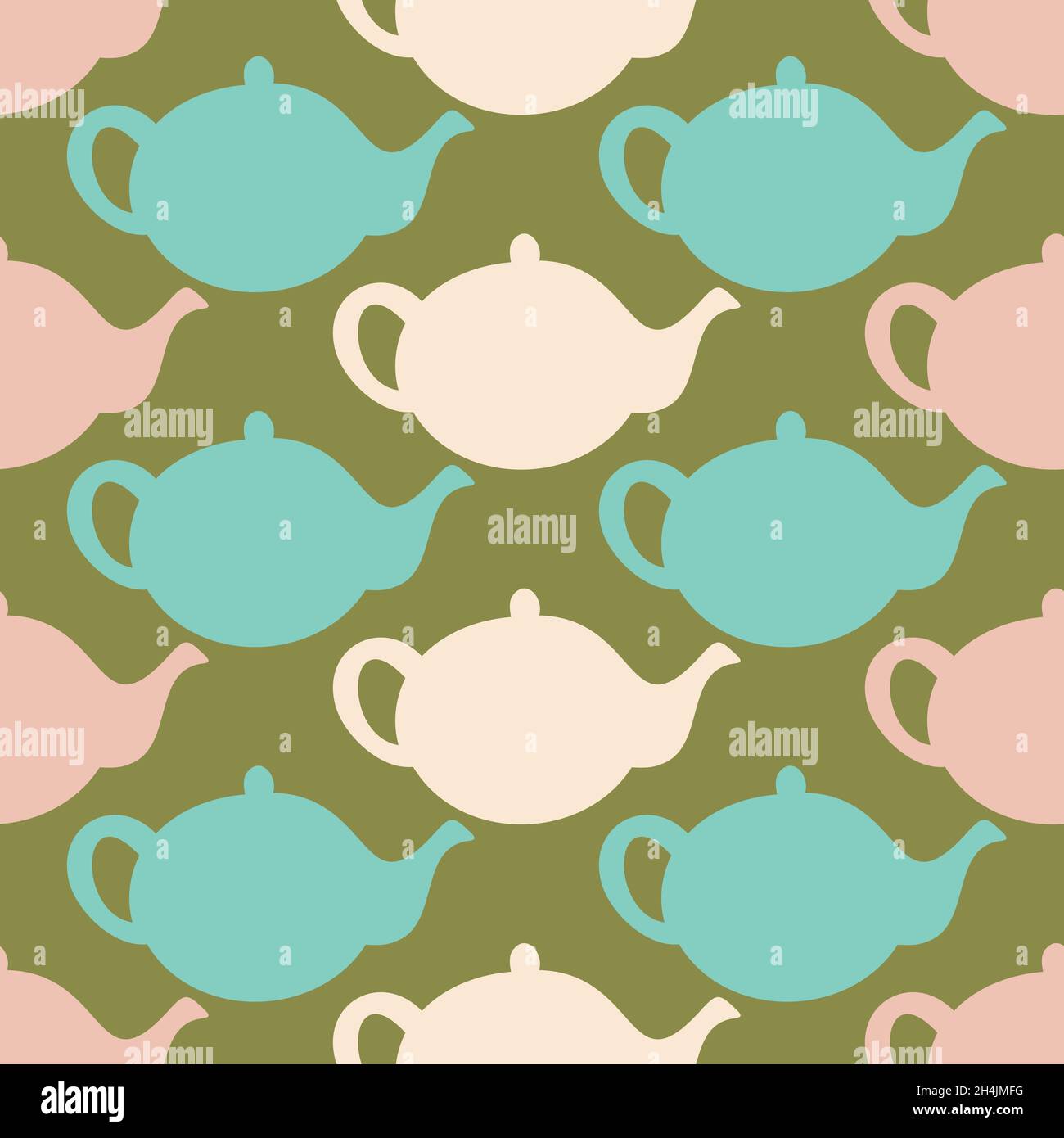 Vector seamless pattern with silhouettes of teapots arranged