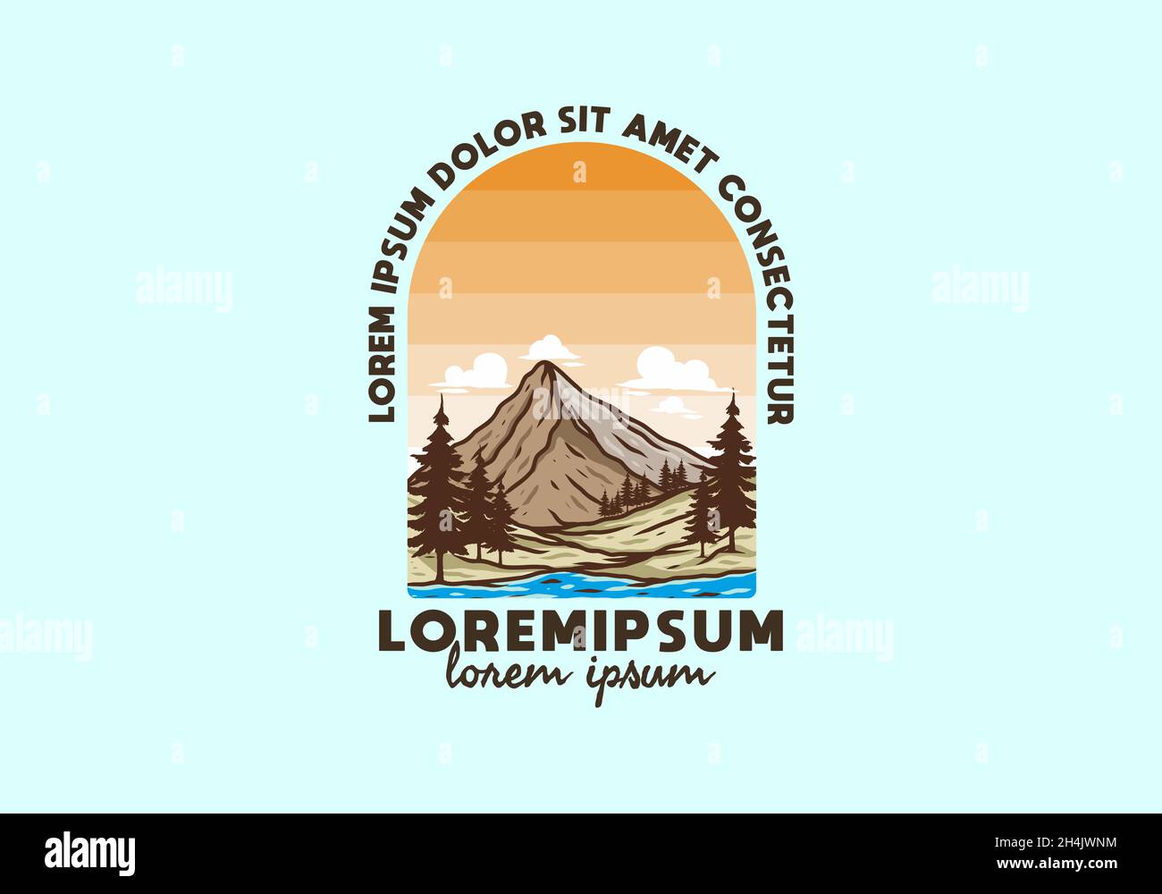 Mountain and pine trees line art illustration design Stock Vector Image ...