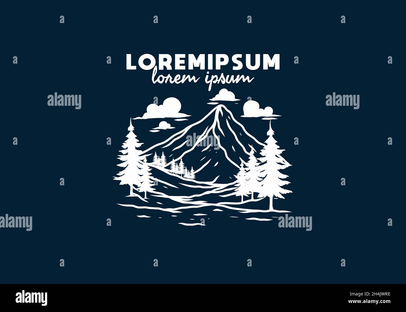 Mountain and pine trees line art illustration design Stock Vector Image ...