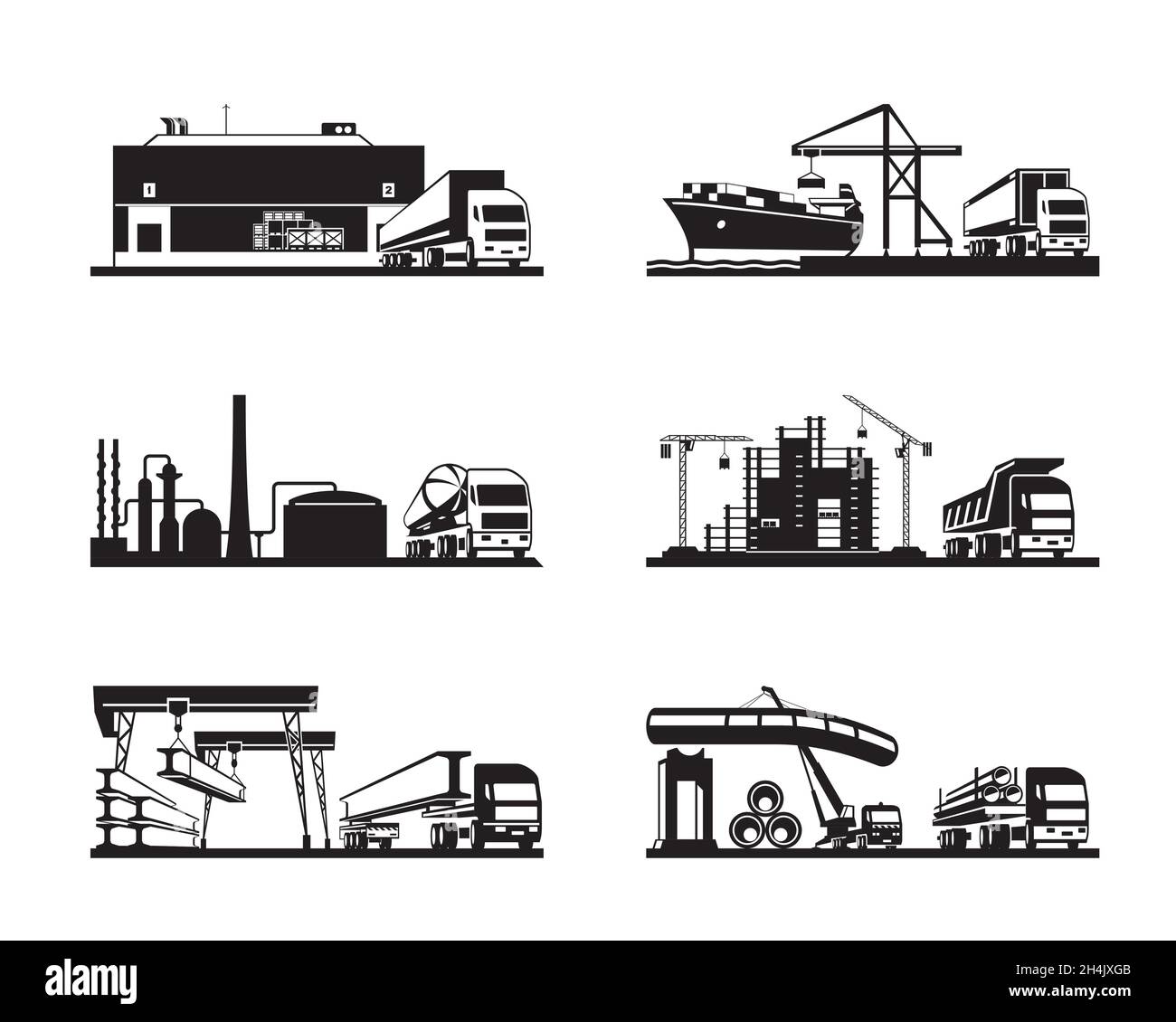 Trucks for different industries in perspective - vector illustration Stock Vector