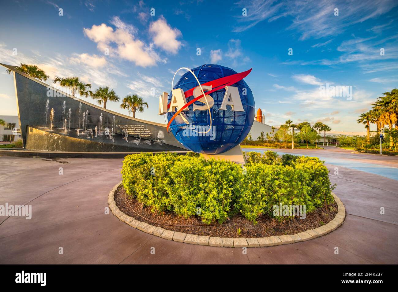 United States, Florida, Orlando, Cape Canaveral, entrance to Kennedy Space  Center at sunset Stock Photo - Alamy