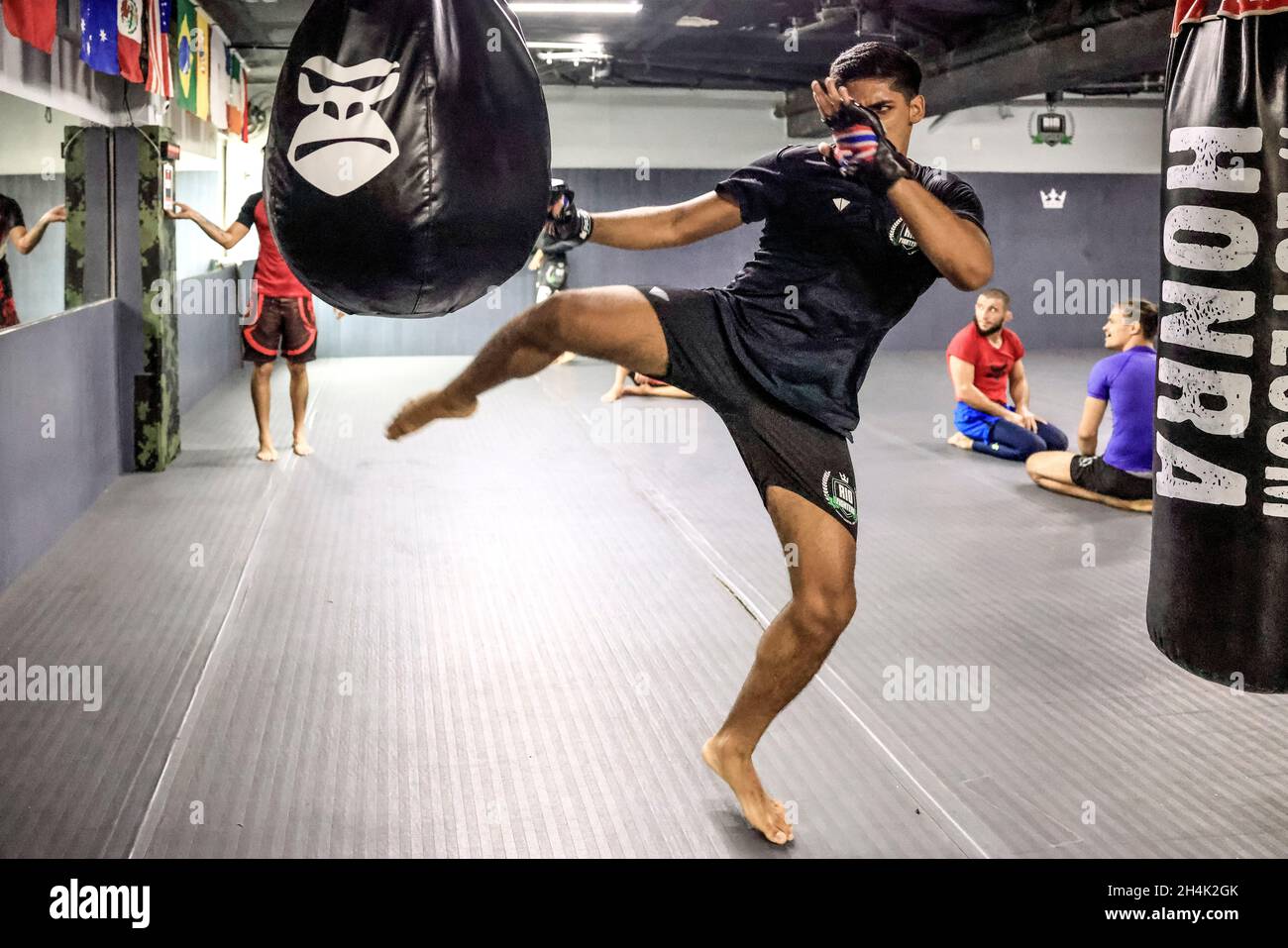 Brazil, Rio de Janeiro, Julio in training in the Rio Fighters club, MMA is  the only combat sport that allows shots on the ground, long banned in  France, MMA was legalized very