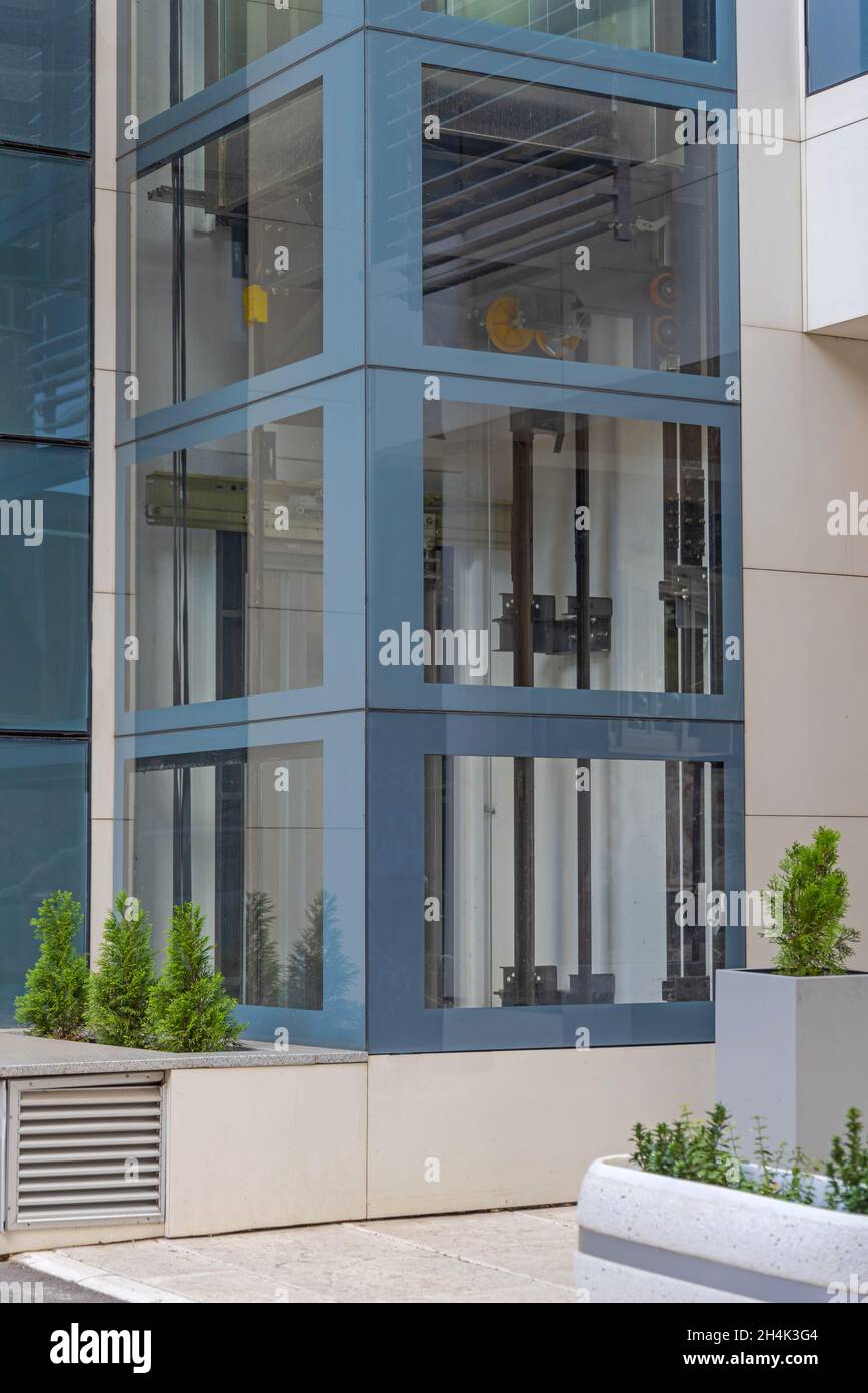 External Building Lift Elevator With Glass Walls Stock Photo Alamy