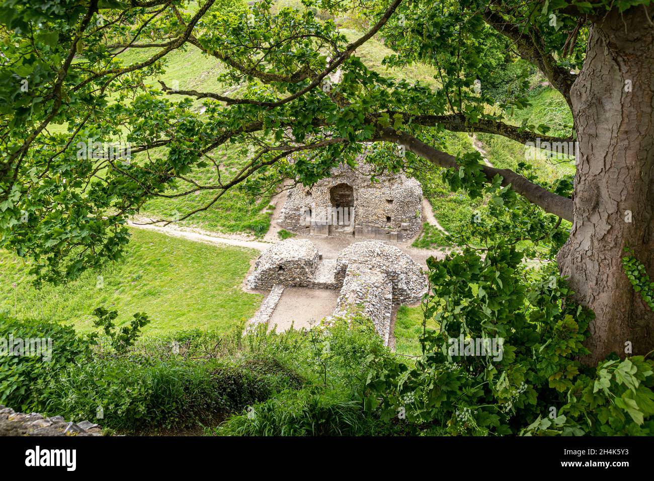 Part of the ruined medieval castle at Castle Acre, Norfolk UK Stock Photo