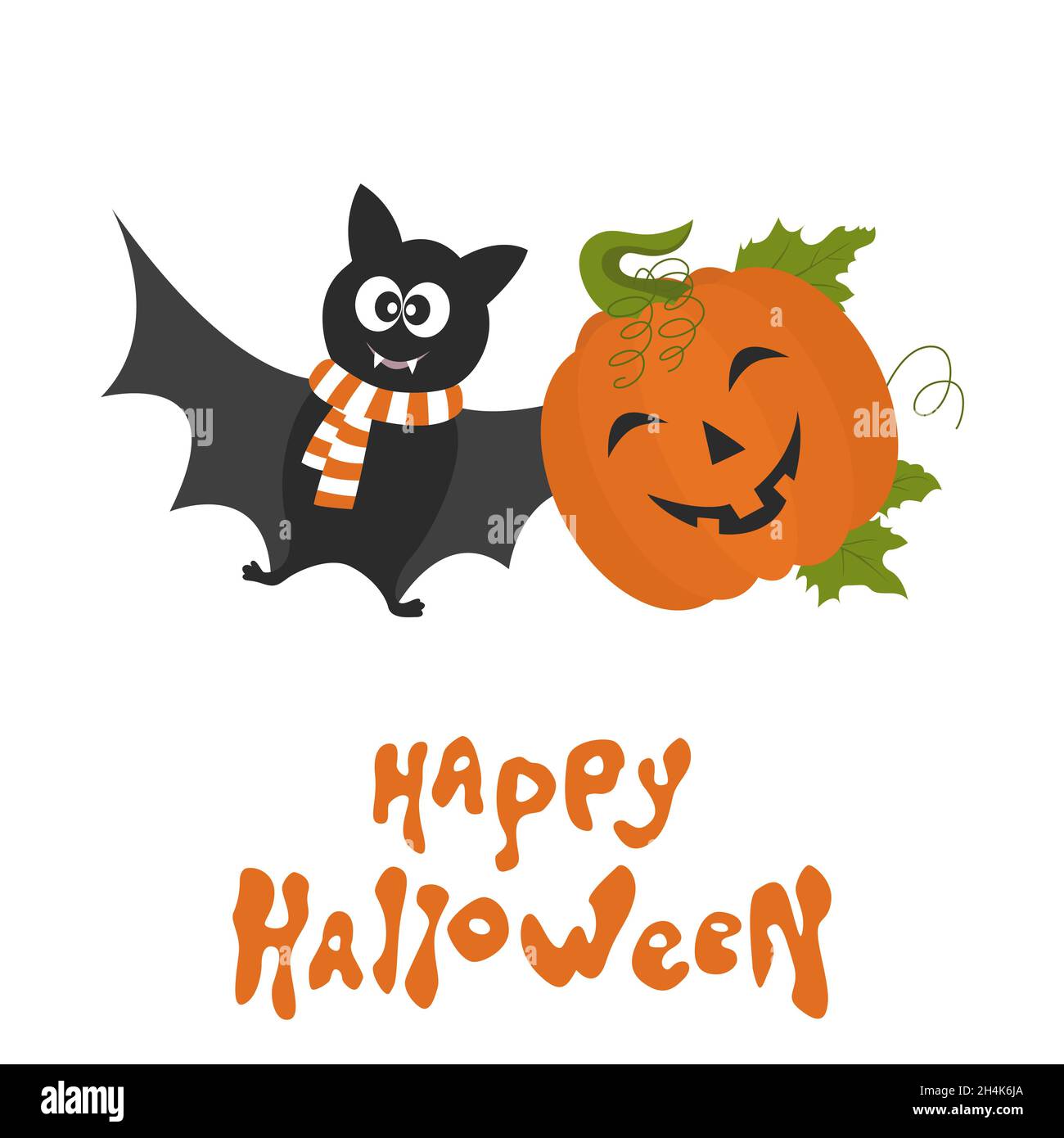 Cute cartoon pumpkin and bat. Happy Halloween background. Vector ...