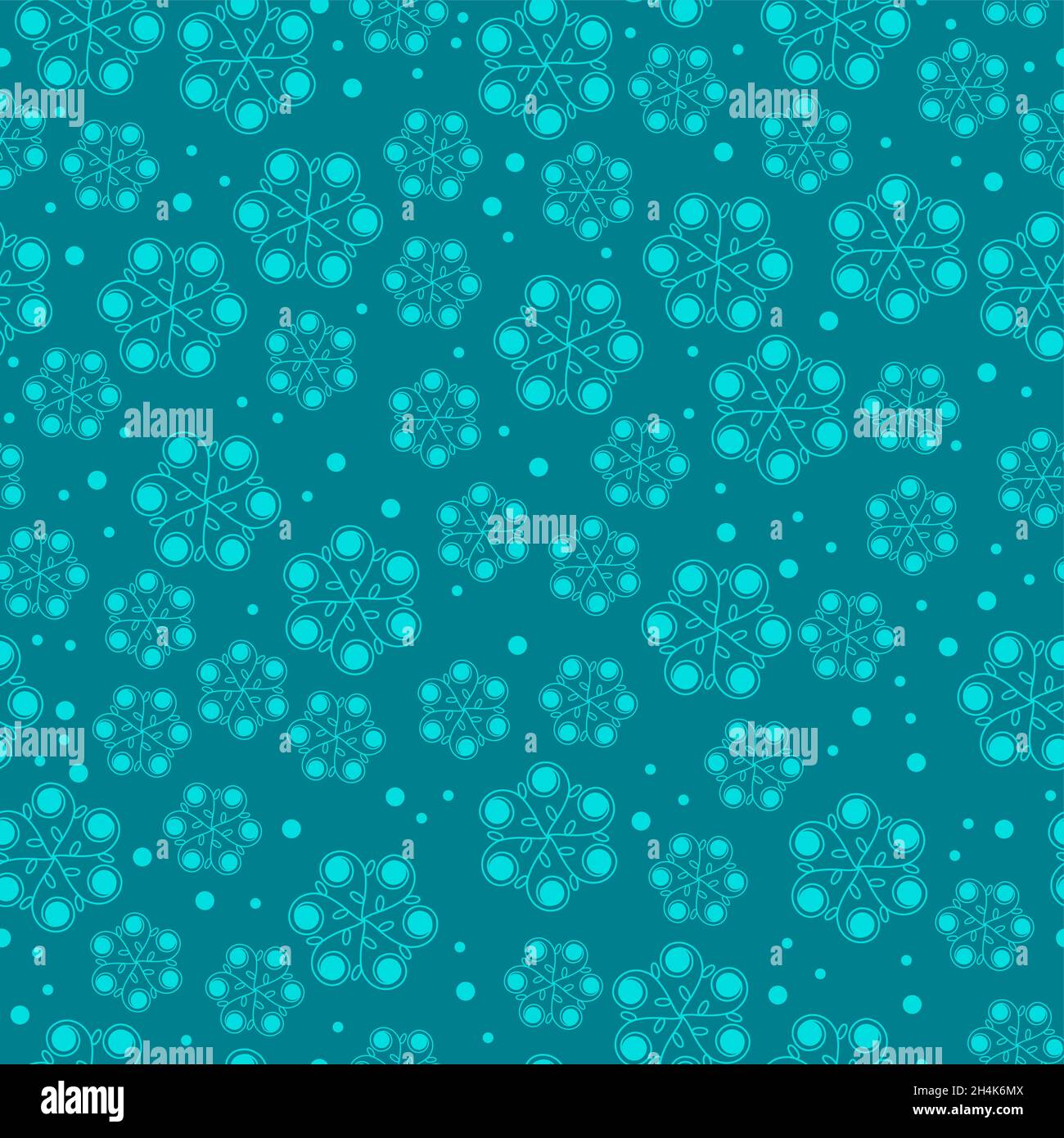 Seamless  winter  vector pattern. Stylized  snowflakes on turquoise  background.  Christmas template. Stock Vector
