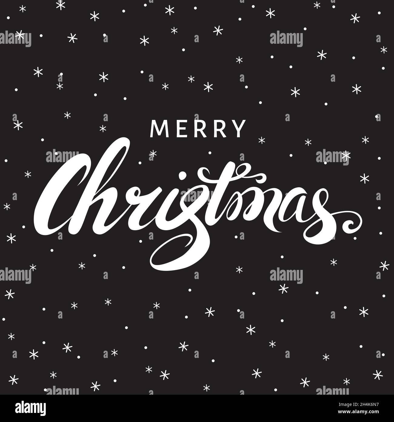 Christmas greeting card. Hand lettering on black background with ...