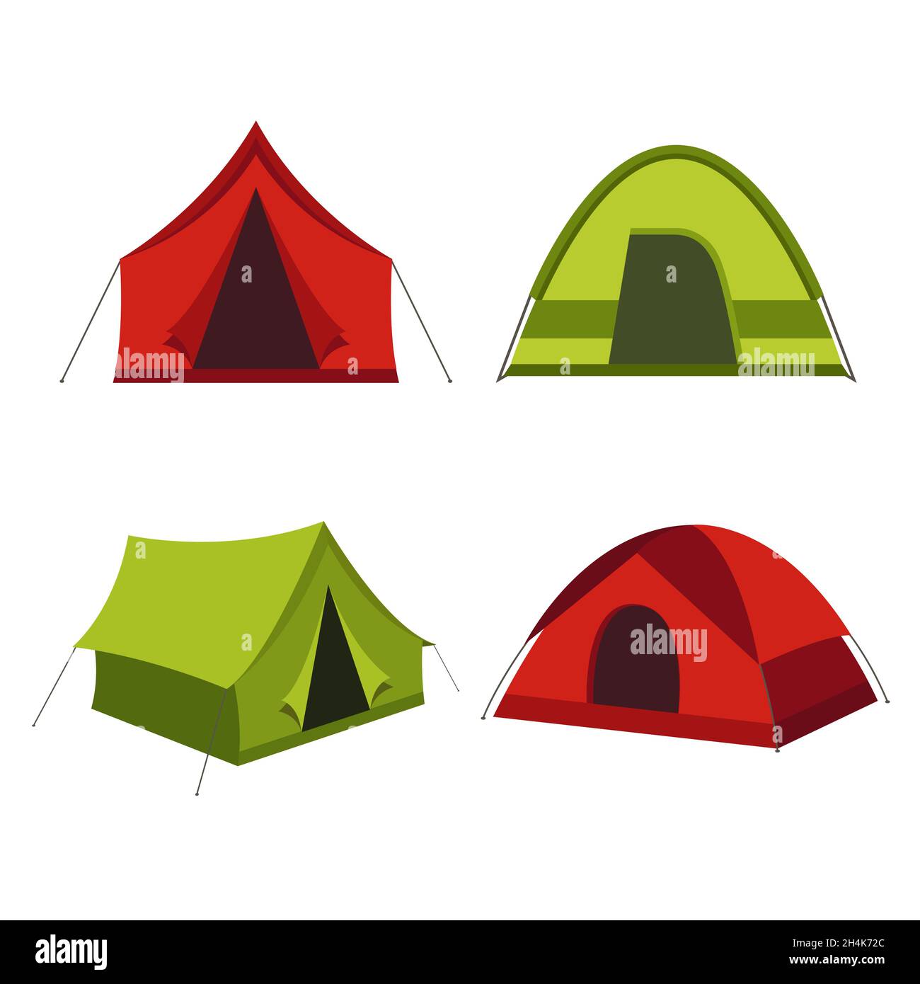 Camping tent vector icons isolated on white background. Set of tourist camp  tents in red and green colors Stock Vector Image & Art - Alamy